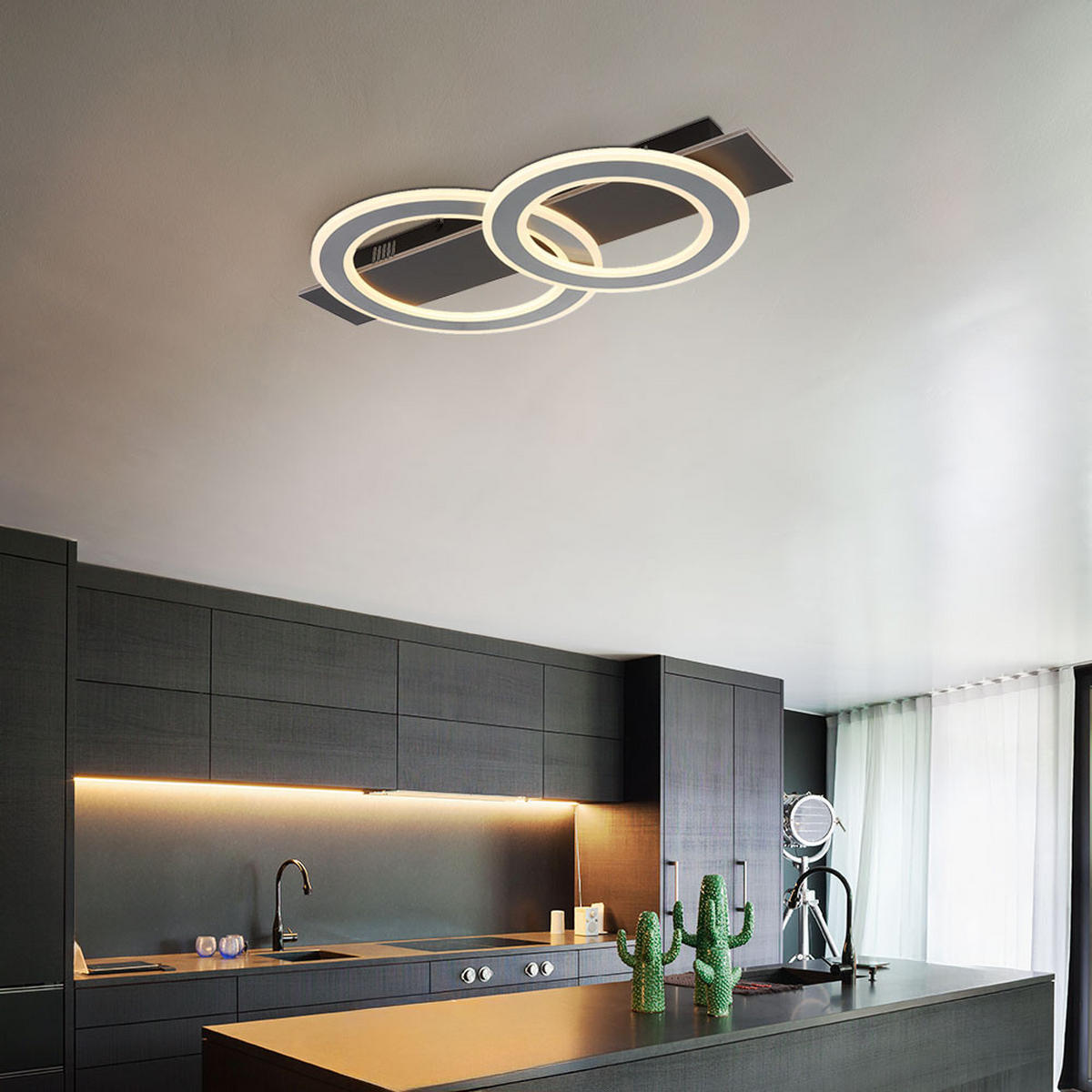 LED DECKENLEUCHTE JAYDEN Schwarz Grau Gebürstet - Schwarz, Metall (63/35/7cm) - Globo Lighting