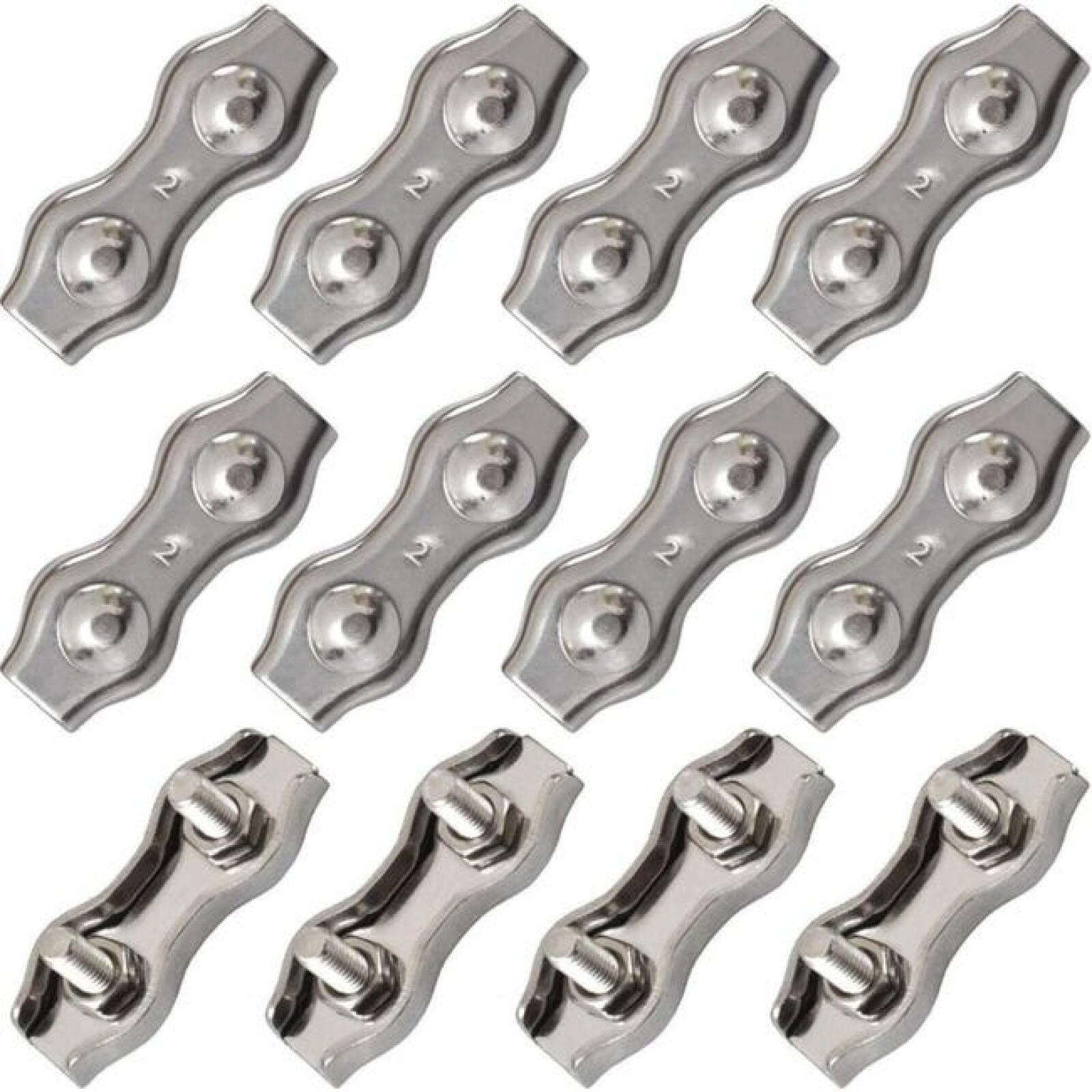 KABELKLEMMEN - M2 - Silber, 12 Stück (für Stahlseile mit Durchmessern von 1 mm bis 1,5 mm) - Silberfarben, Metall (3/0.8/1cm) - DCA