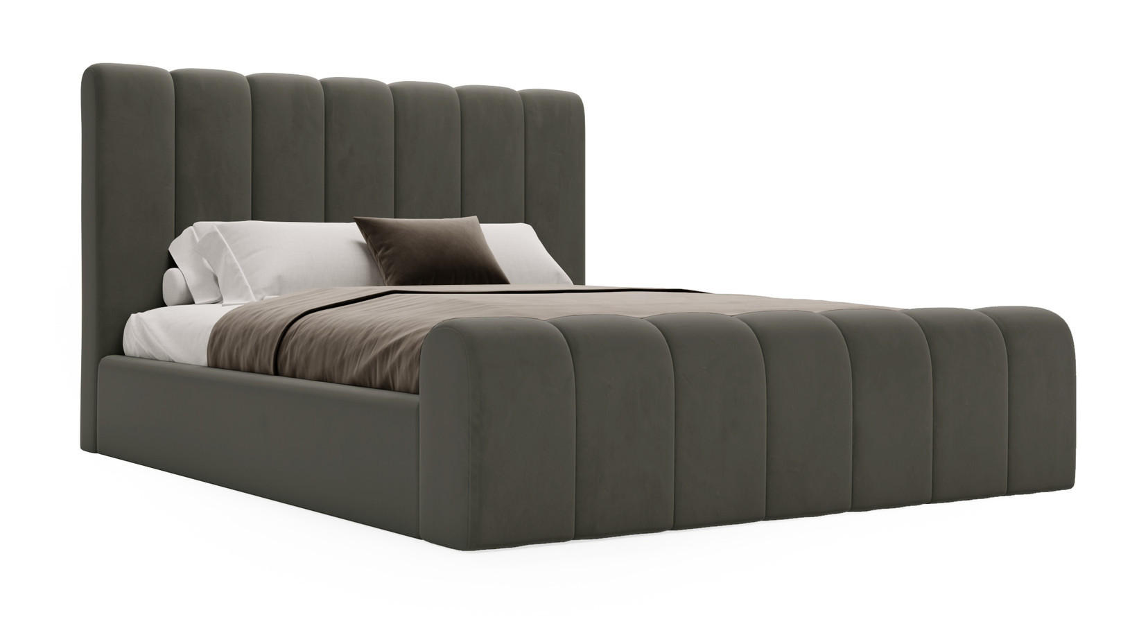 DOPPELBETT 140x200 Valetta mit Bettkasten, Velvet Dunkelgrau - Dunkelgrau, Holz/Textil (140/200cm) - Emporius