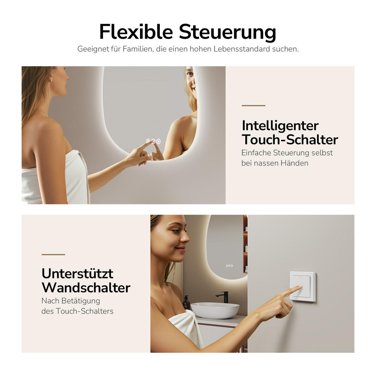 BADSPIEGEL mit Beleuchtung , Anti-Beschlag 65/45/3 cm - Weiß, Glas (45/2.9/65cm) - EMKE