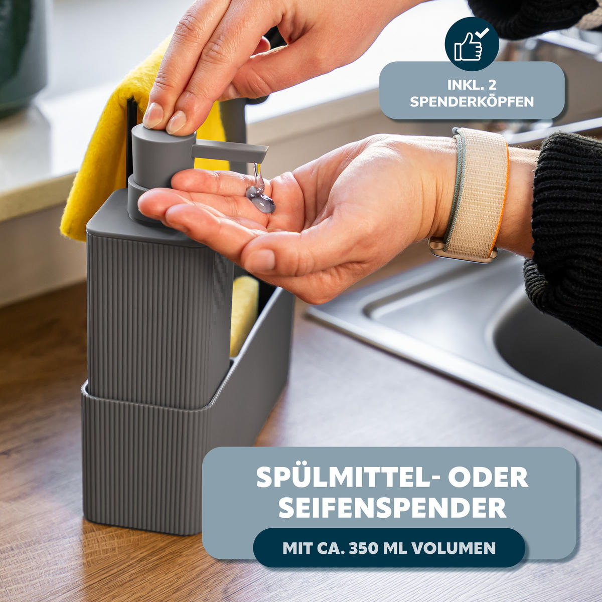 SPÜLBECKEN-SET, grau, Kunststoff - Grau, Kunststoff (20.5/21/7cm) - eluno