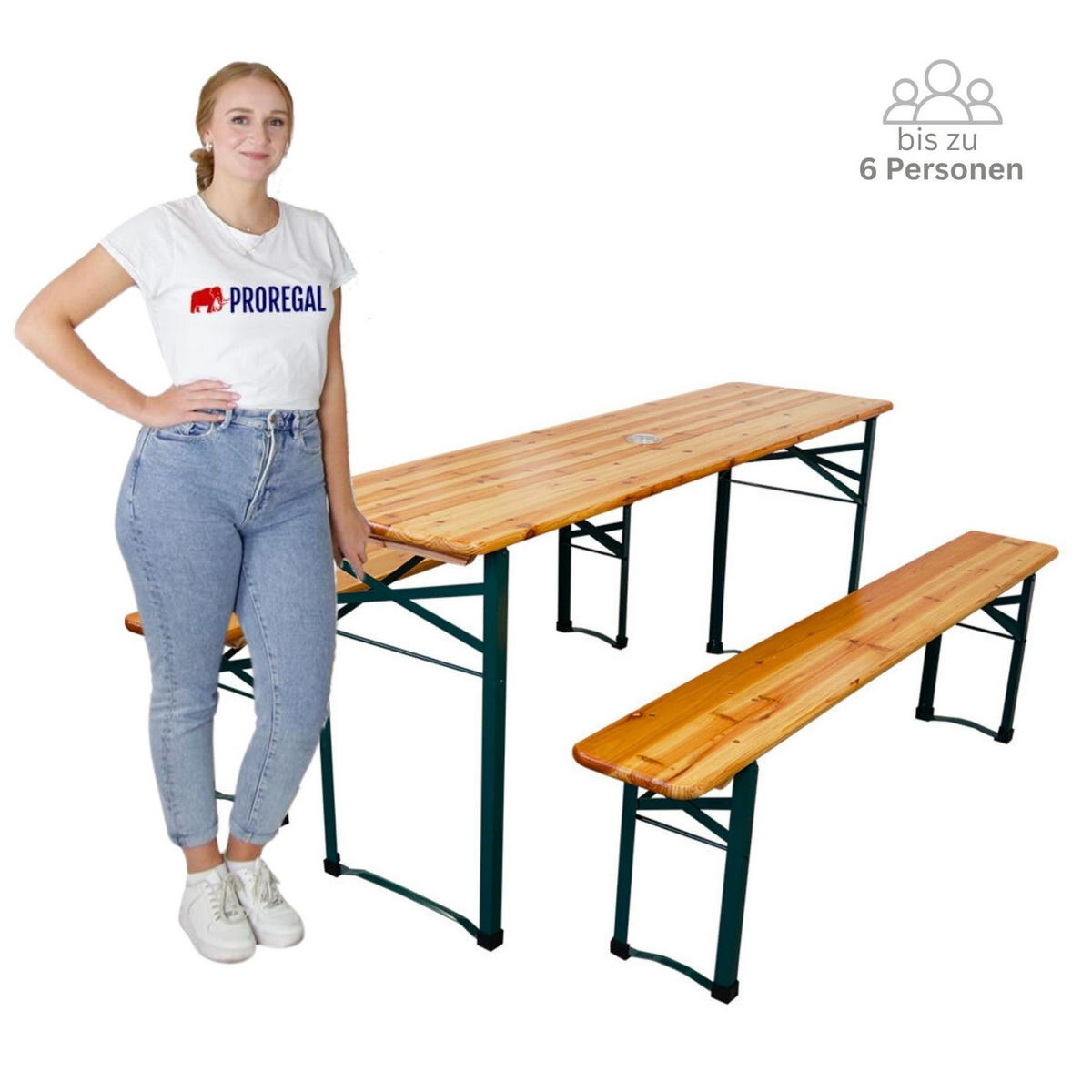 BIERZELTGARNITUR 3-teilig klappbar 1x Tisch 2x Bierbank 76x170x46 cm Holz - Hellbraun, Holz - CHEFGASTRO