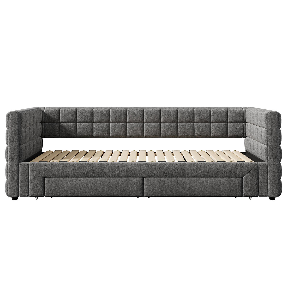 SCHLAFSOFA 90/200 cm & 180/200 cm in Grau Samt mit Ausziehfunktion und 2 Schubladen - Grau, Holzwerkstoff/Textil (90/200cm) - WISHDOR