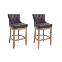 BARHOCKER 2er Set Echtleder braun - Naturfarben/Braun, Leder/Holz (55/109/57cm) - CLP