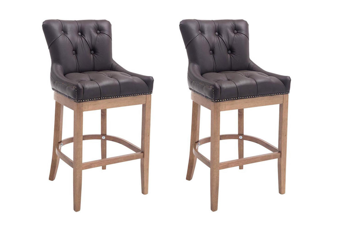 BARHOCKER 2er Set Echtleder braun - Naturfarben/Braun, Leder/Holz (55/109/57cm) - CLP