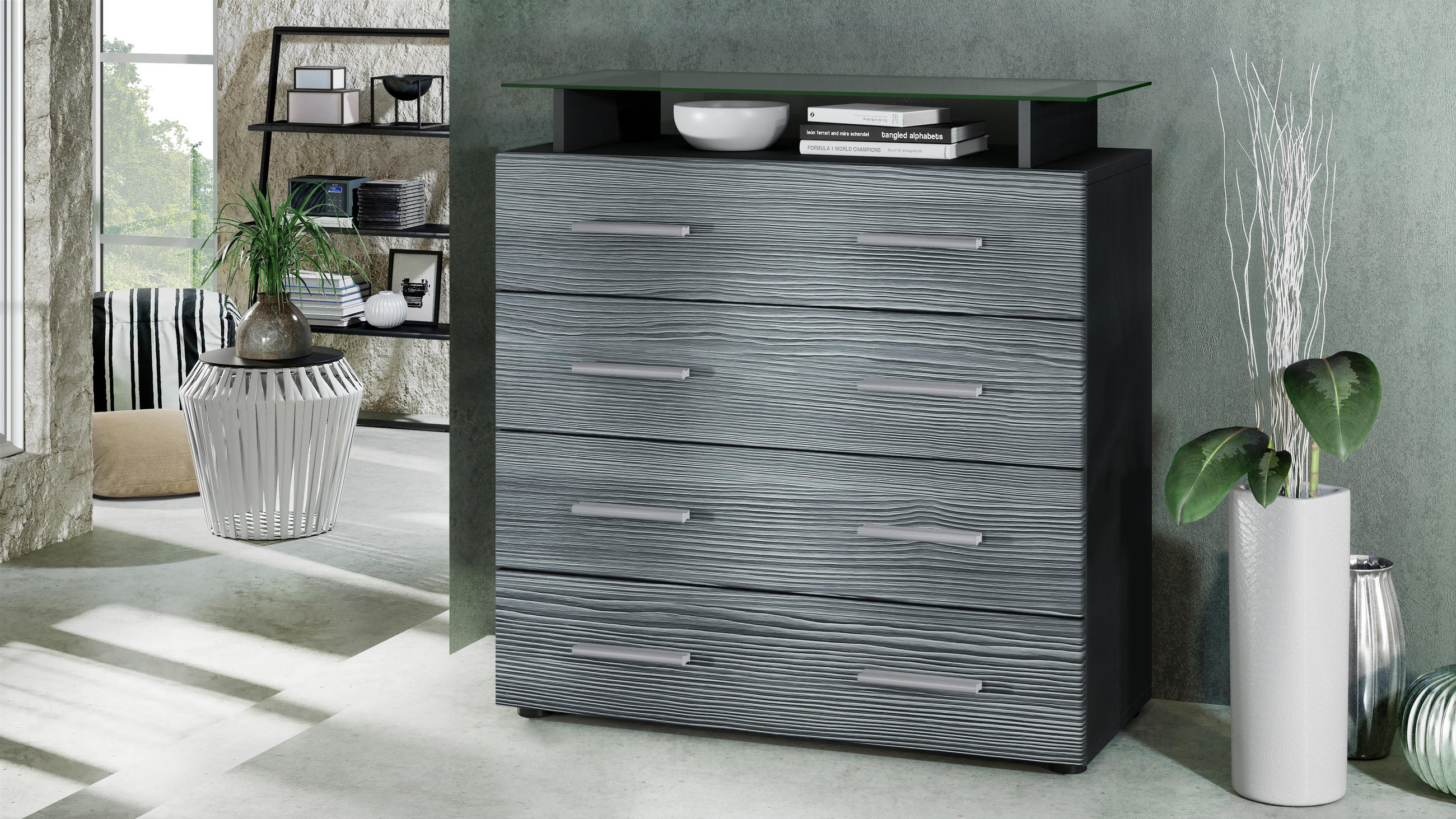 KOMMODE Pavos Avola-Anthrazit - Anthrazit, Holzwerkstoff (76/81/35cm) - Vladon