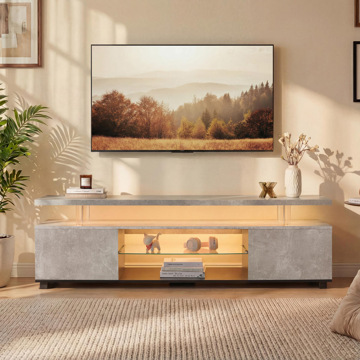 LOWBOARD DE-40488 LED mit seitlichem Schrank Grau - Grau, Holzwerkstoff (130/48/40cm) - ComfortXL