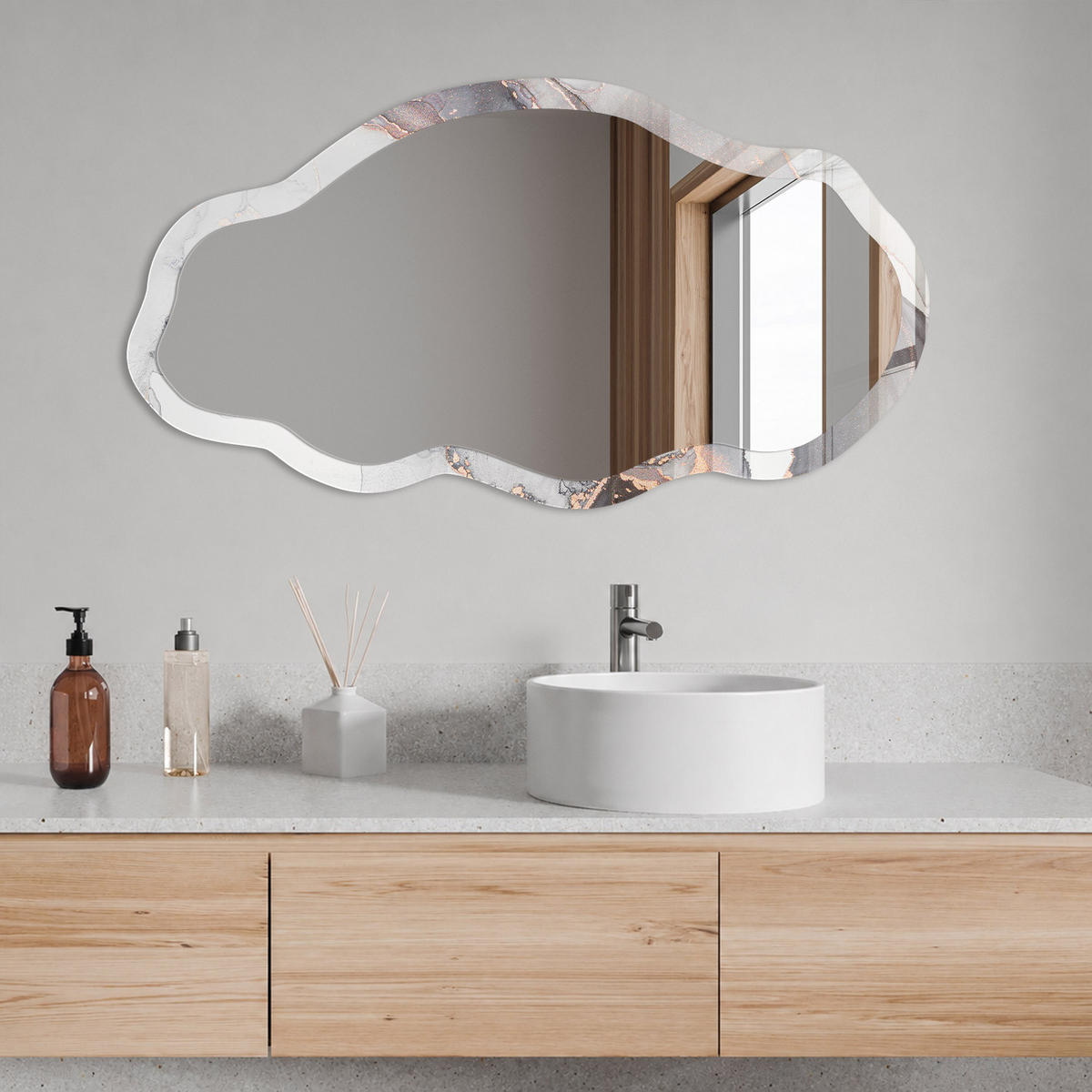 SPIEGEL 90x45 cm asymmetrisch mit Druck - Elegante Abstraktion - Transparent, Glas (45/90/0.4cm) - TULUP