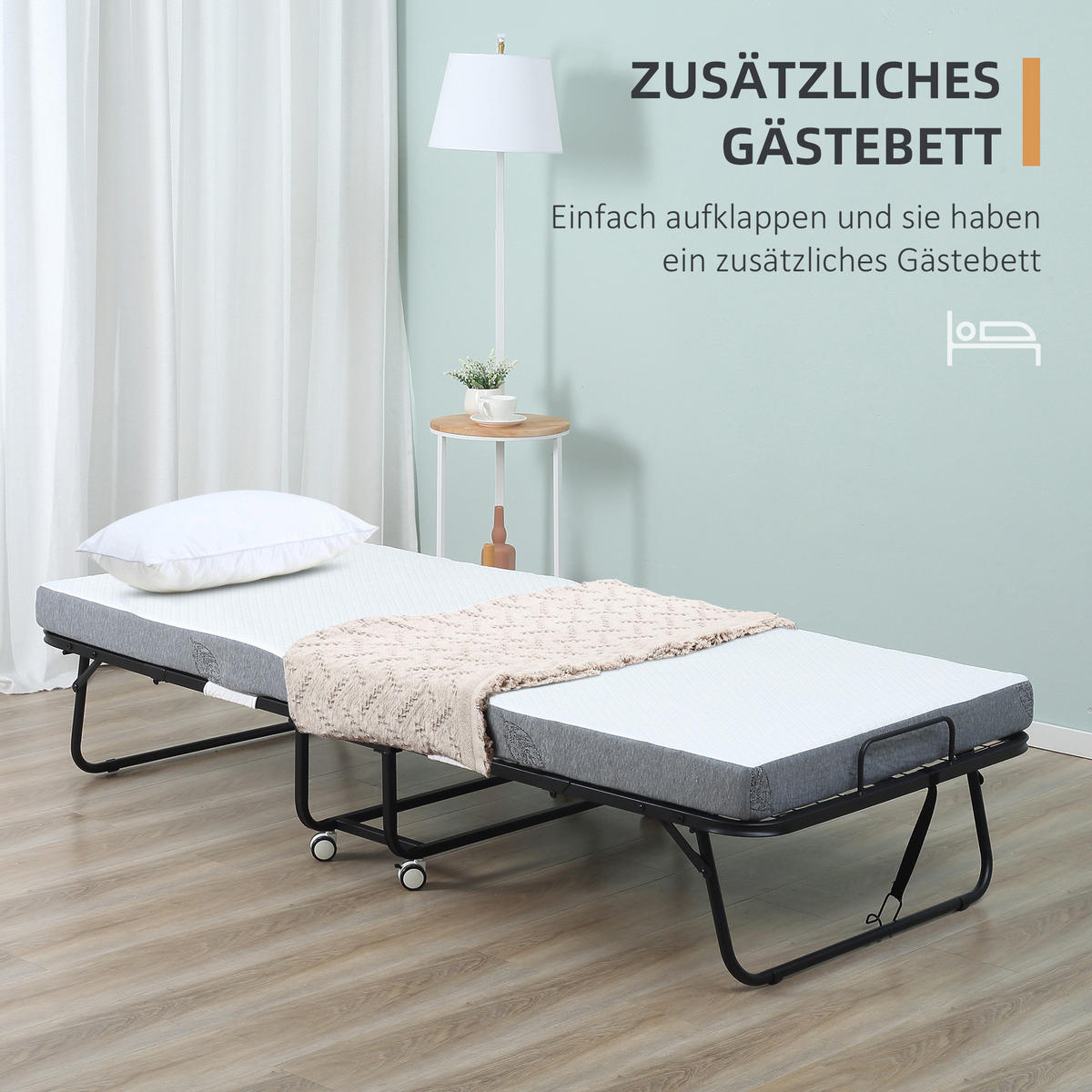 GÄSTEBETT 2-in-1 Klappbett mit Rollen klappbar Stahl+Schaumstoff Weiß+Schwarz - Weiß, Metall - HOMCOM