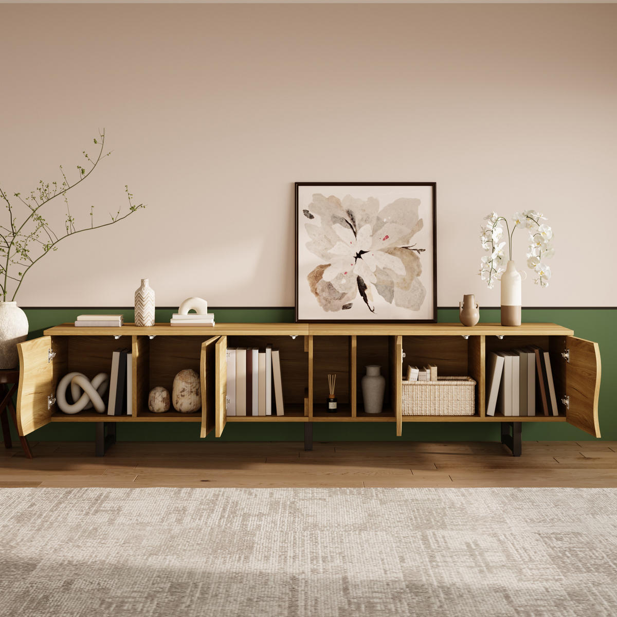 TV-SCHRANK 191cm 5 Türen modern Stauraum TV-Ständer - Naturfarben, Holzwerkstoff (38/46.5/191cm) - FLIEKS