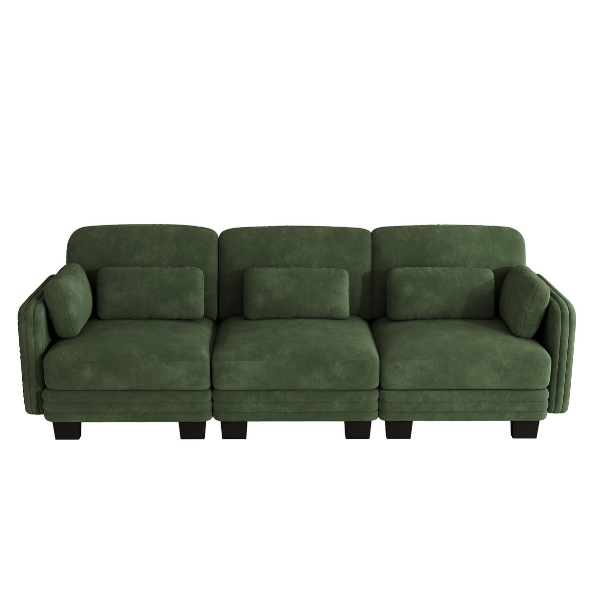 3-SITZER-SOFA Chenille mit Lenden- und Armkissen, DE-42686, Grün - Grün, Holz (253/88/88cm) - ComfortXL