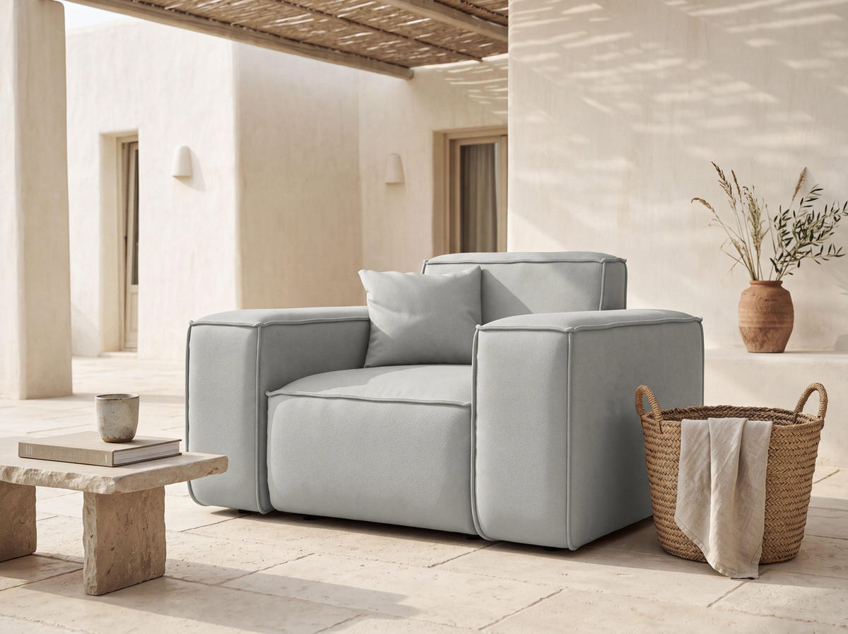 GARTENSESSEL Lorento Outdoor Polster-Loungesessel, Hellgrau Kunstleder 121/73/92 cm - Hellgrau, Textil (121/73/92cm) - WFL GROUP