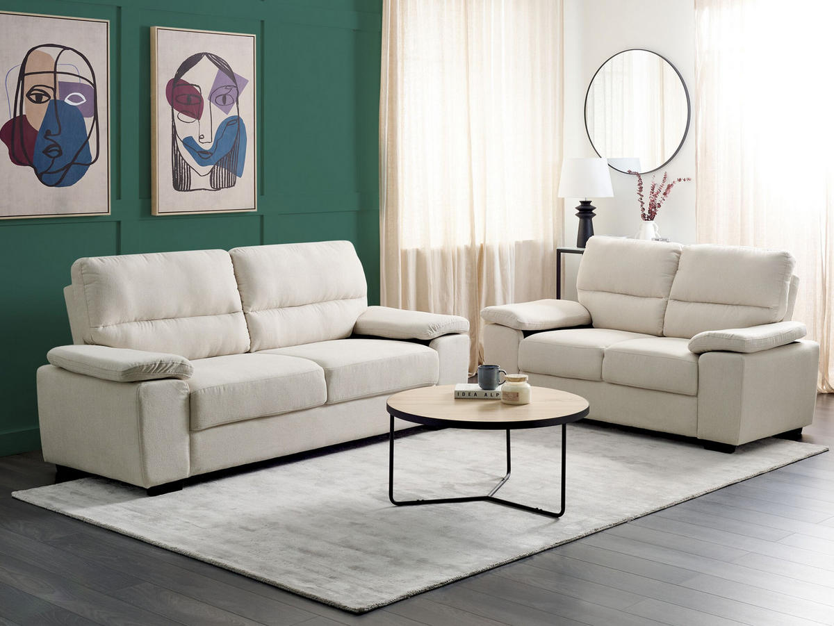 SOFA-SET 5-sitzer hellbeige Vogar - Beige/Schwarz, Textil (74/74/156cm) - Beliani