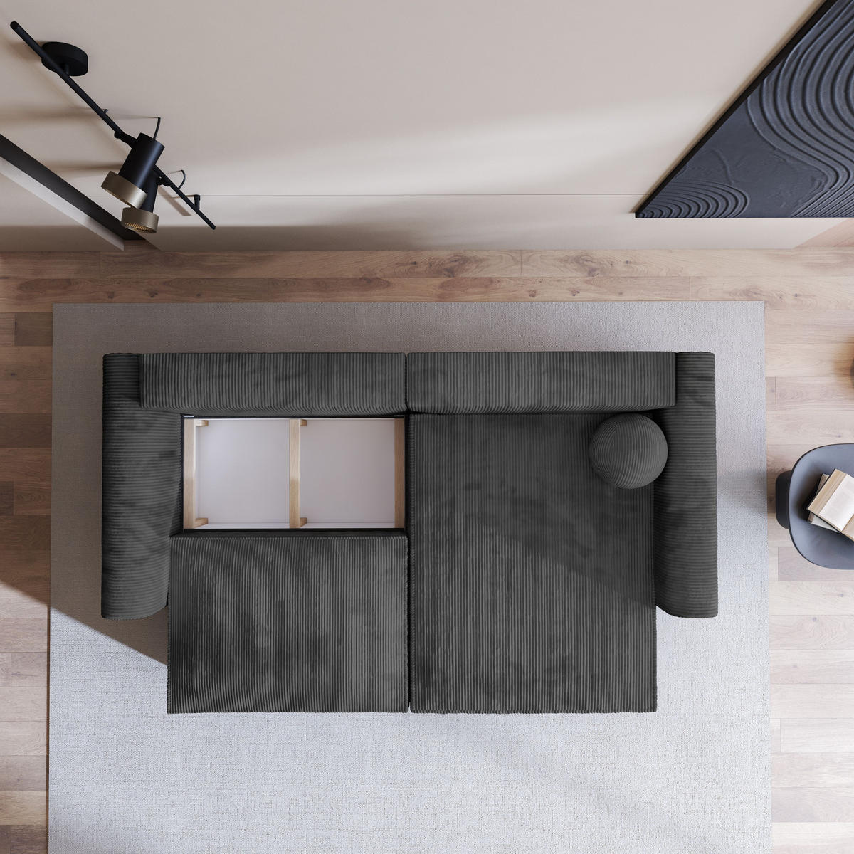 ECKSOFA FIANO P Graphitfarben Kordstoff mit Schlaffunktion - Graphitfarben, Holz (245/148cm) - MASSENO