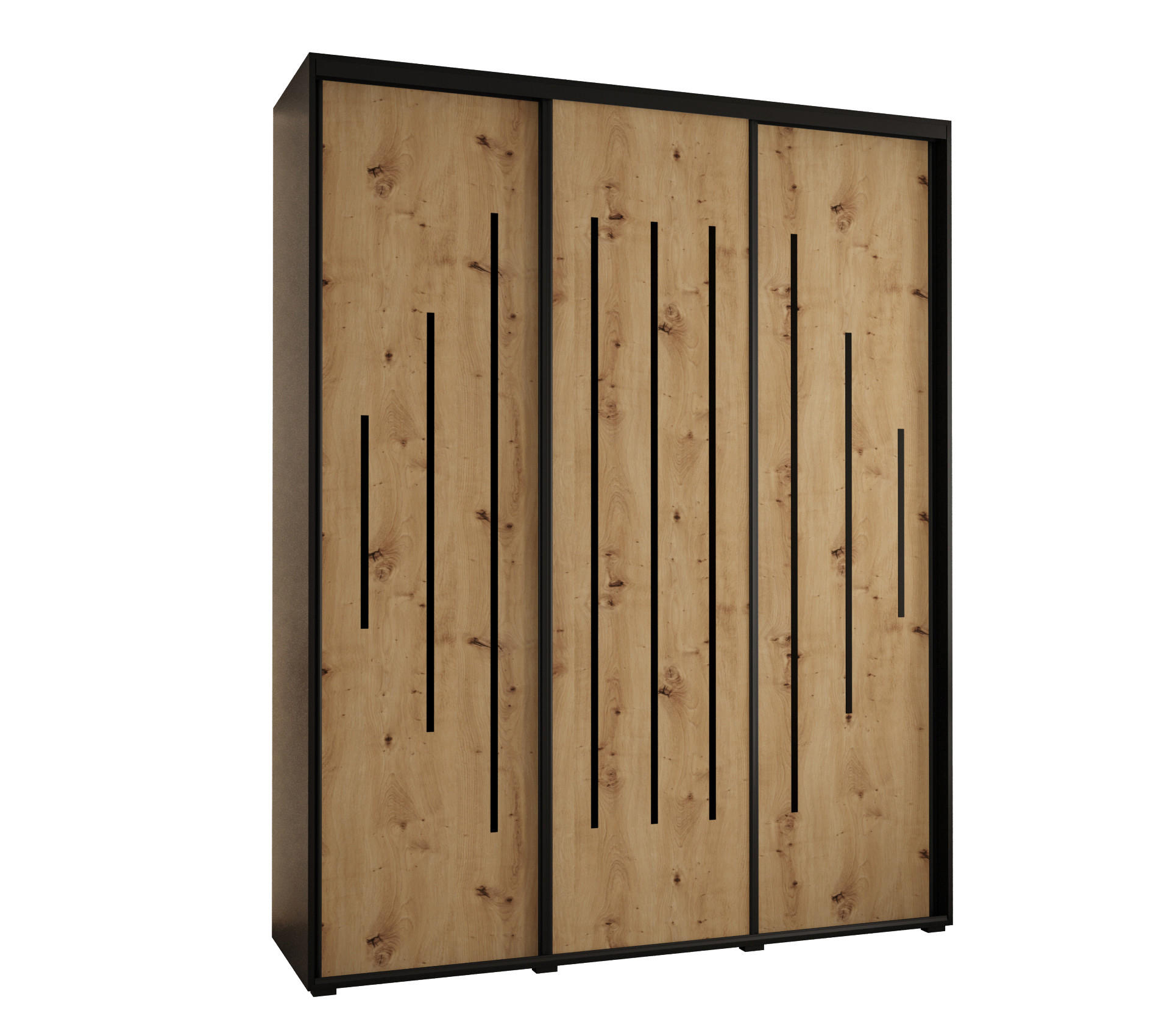 Abiks Möbel Schwebetürenschrank Schwarz, Eiche Artisan, Schwarz 190x235x60 cm