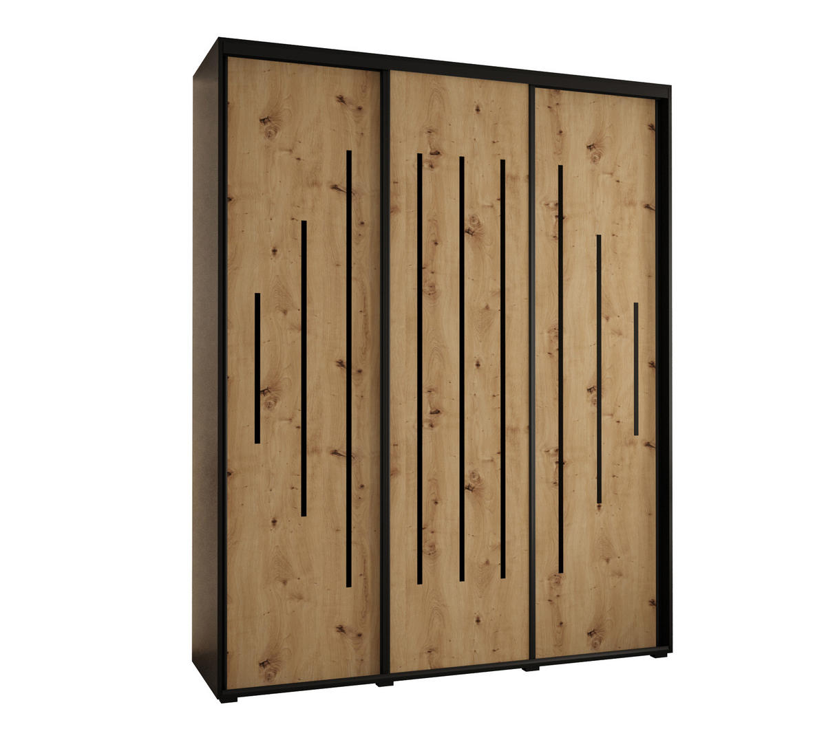 SCHWEBETÜRENSCHRANK 235,2/190/45 3-türig - Schwarz/Eiche Artisan, Holz/Metall (190/235/45cm) - Abiks Möbel