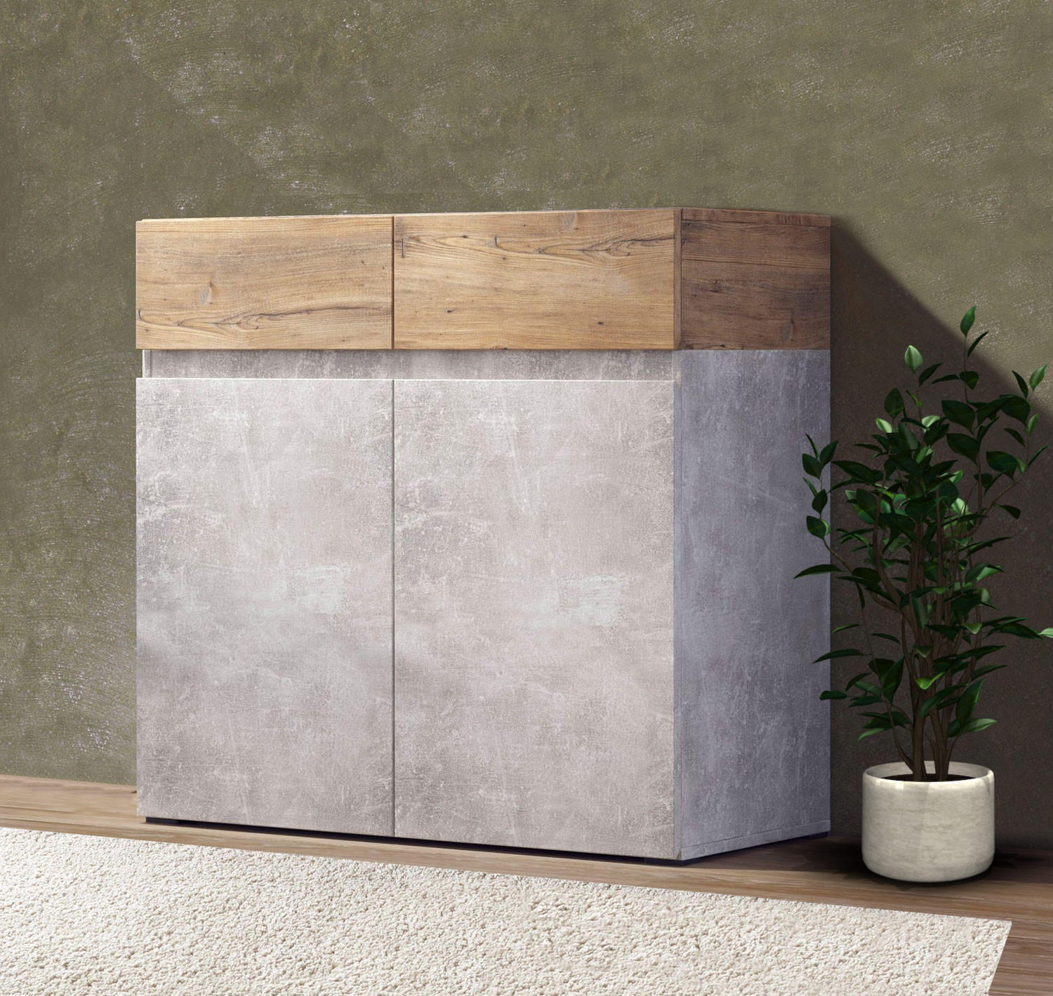 KOMMODE Rimini Beton / Kastanienfarben 90 / 40 / 86cm - Kastanienfarben/Hellgrau, Holz/Holzwerkstoff (90/86/40cm) - Feldmann-Wohnen