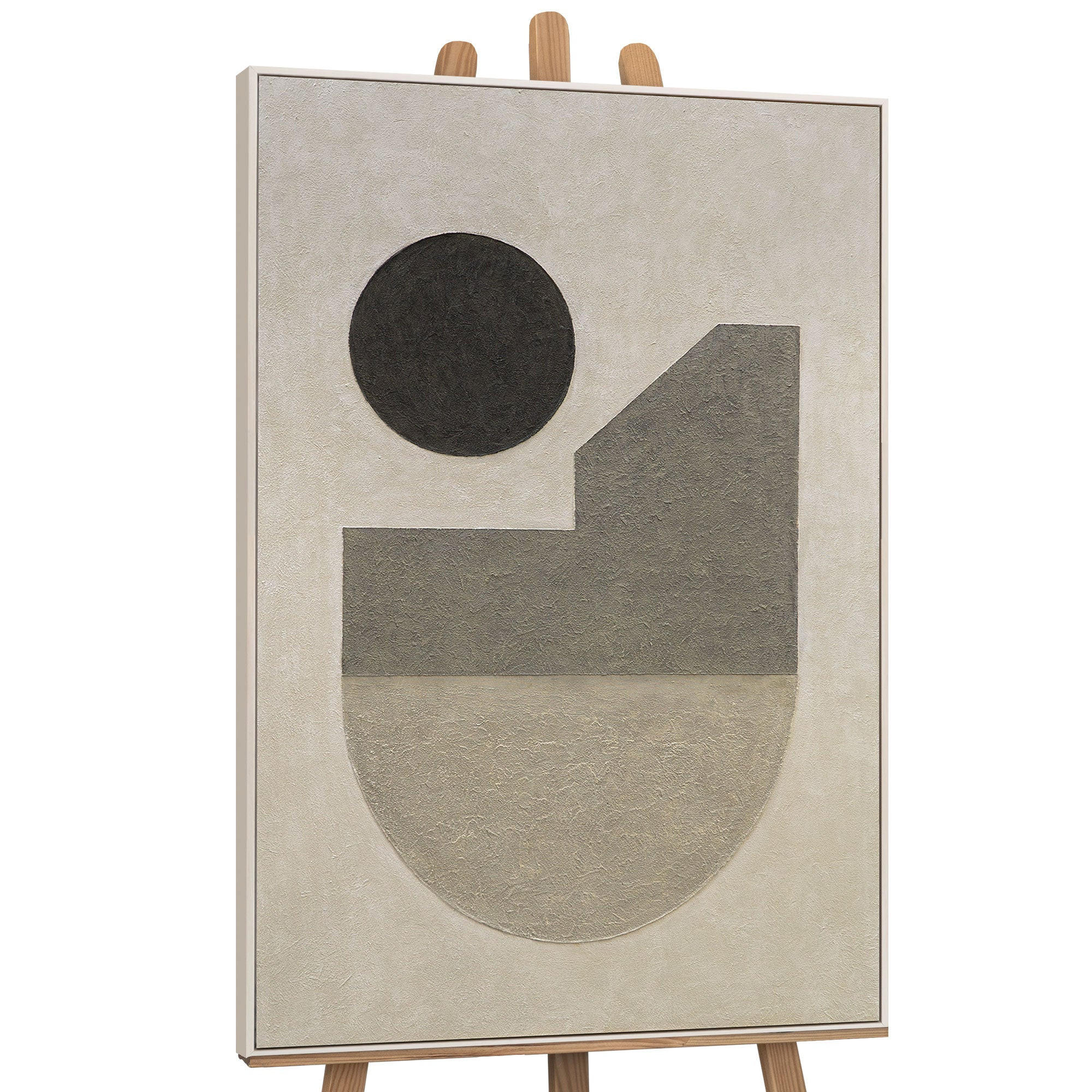 GEMÄLDE Stille der Geometrie Schattenfugenrahmen Beige 120x80 cm - Beige, Holz (120/80cm) - YS-art gallery