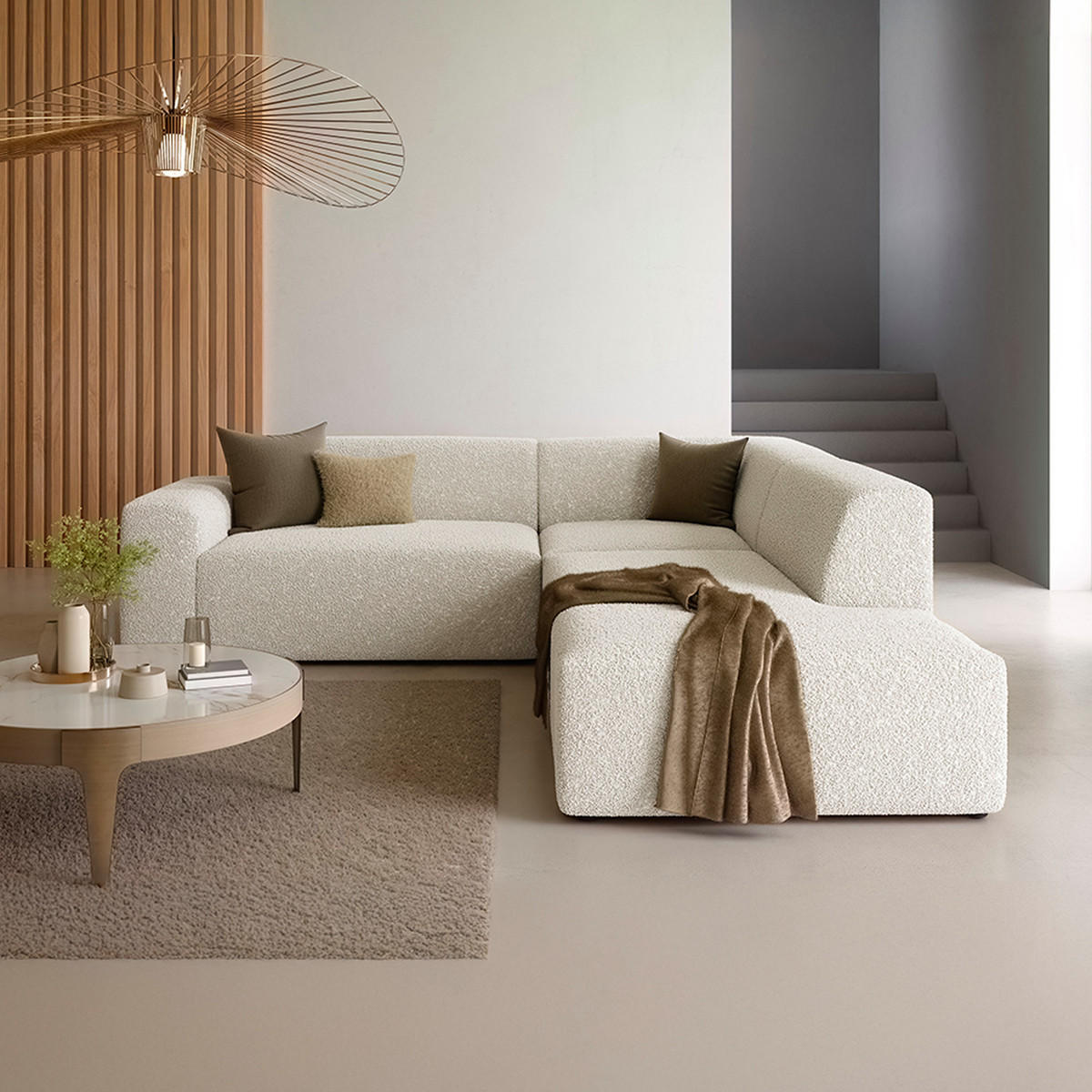 ECKSOFA Torino 5 Sitzplätze Beige - Beige, Holz (254/264cm) - Petits-meubles