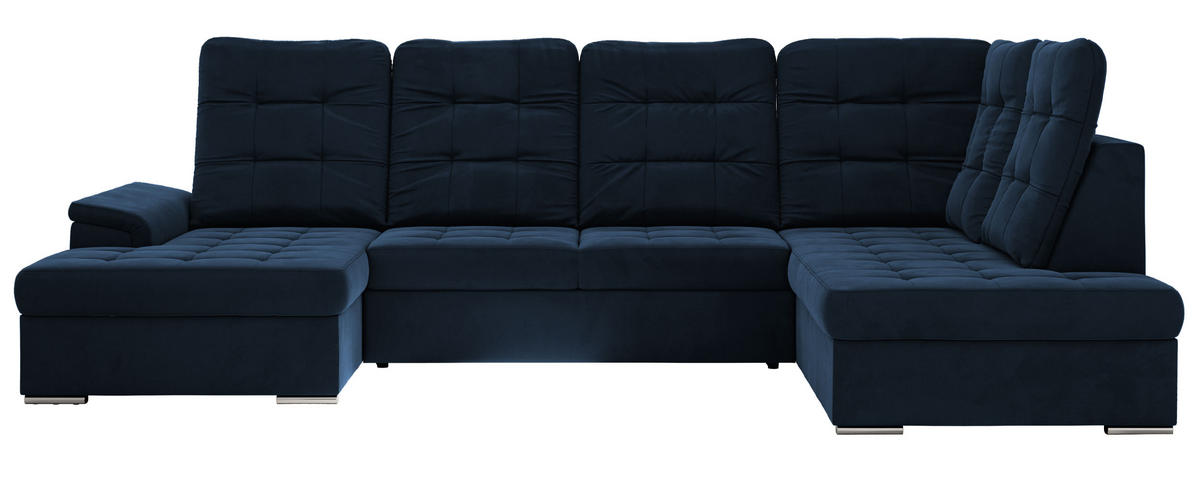 WOHNLANDSCHAFT MADRITO U - Dunkelblau Velorus - Rechts - Silberfarben/Dunkelblau, Textil/Metall (323/89/204cm) - MKS