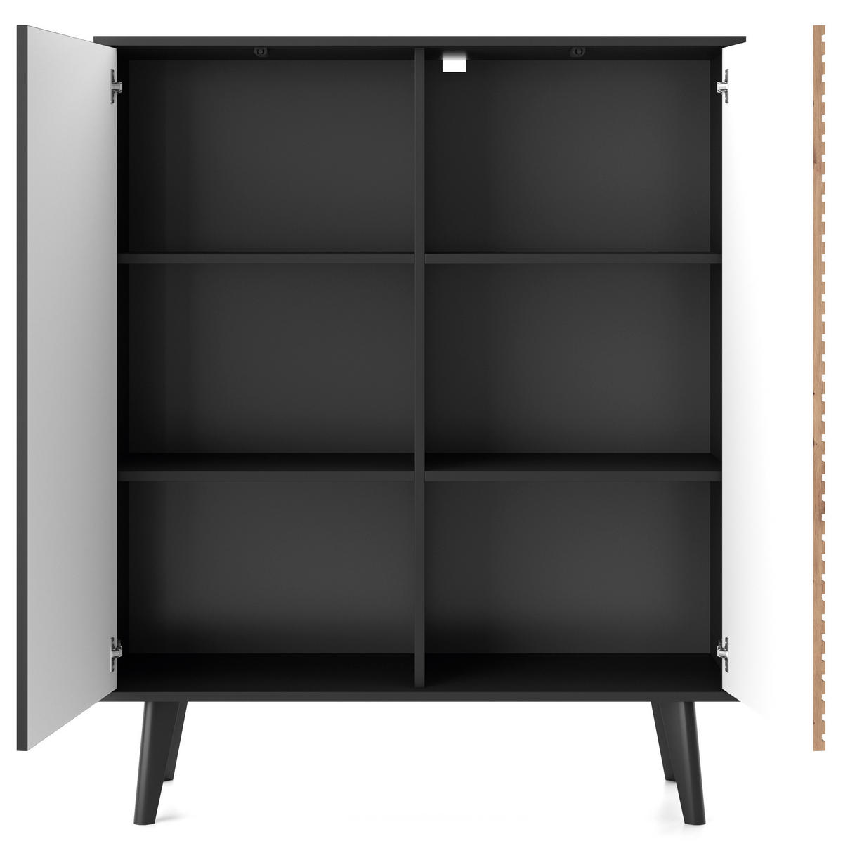 KOMMODE WILLOW KD-104 – 104 cm Breite, 125 cm Höhe, 2 Türen, Schwarz Eiche Artisan - Schwarz, Holzwerkstoff/Kunststoff (104/125/39cm) - DomoHome