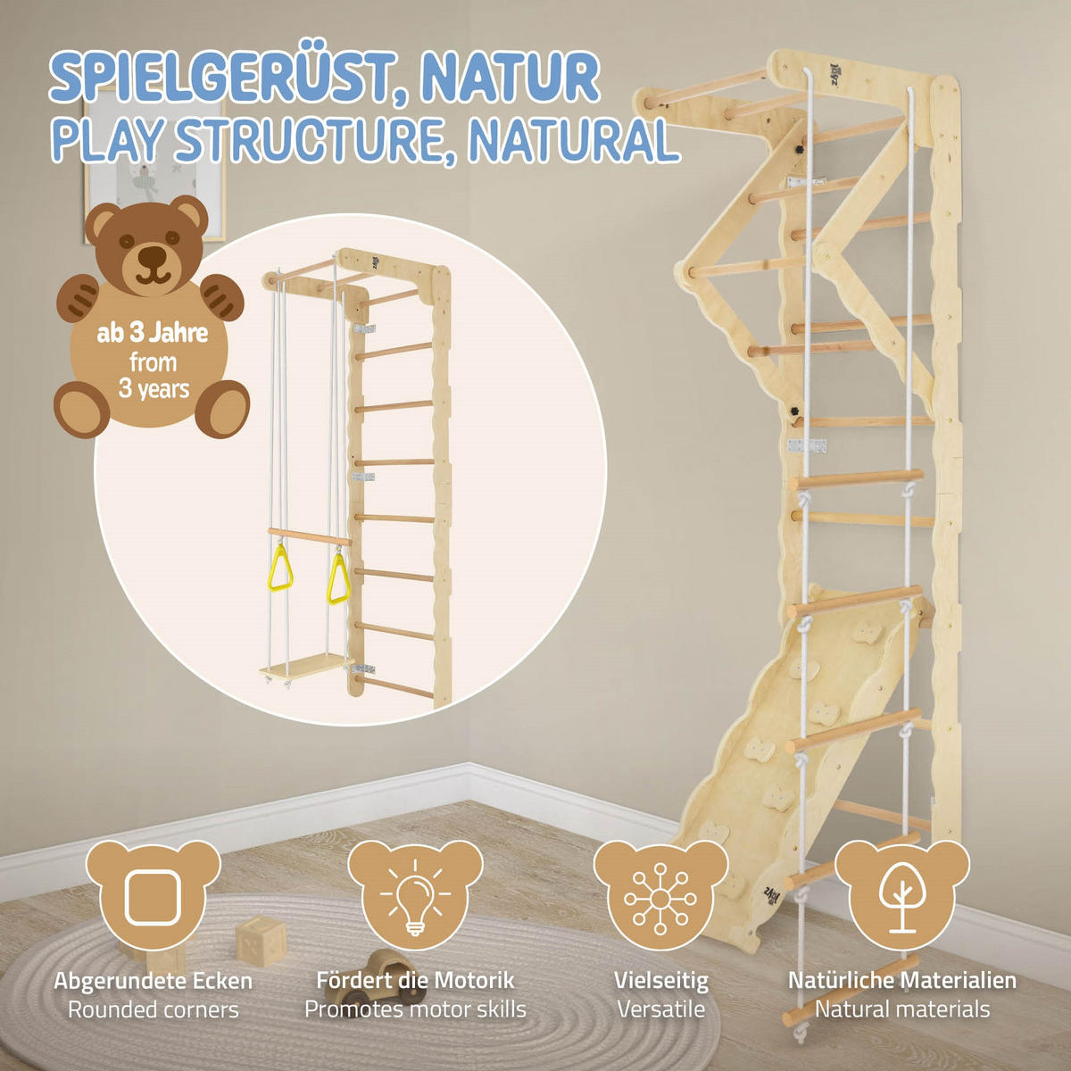 KINDER-KLETTERGERÜST Set - Beige, Kunststoff (60/200/60cm) - Joyz