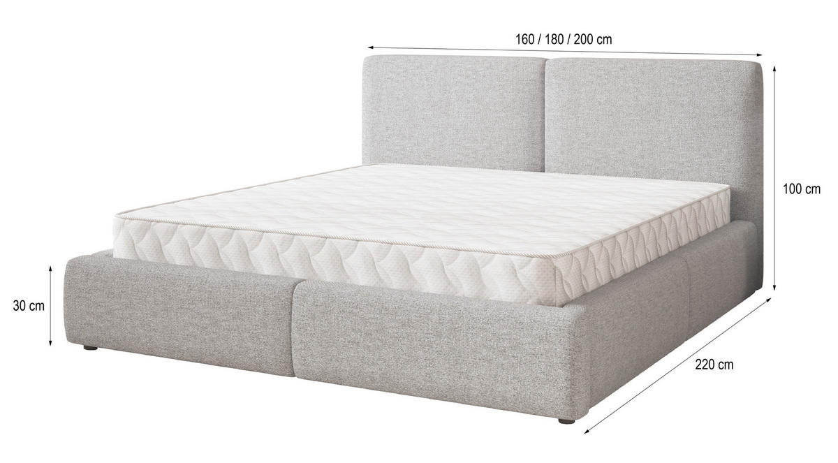 POLSTERBETT FELURO 160x200 cm mit Bettkästen - Beige - Beige, Holz (160/200cm) - MASSENO