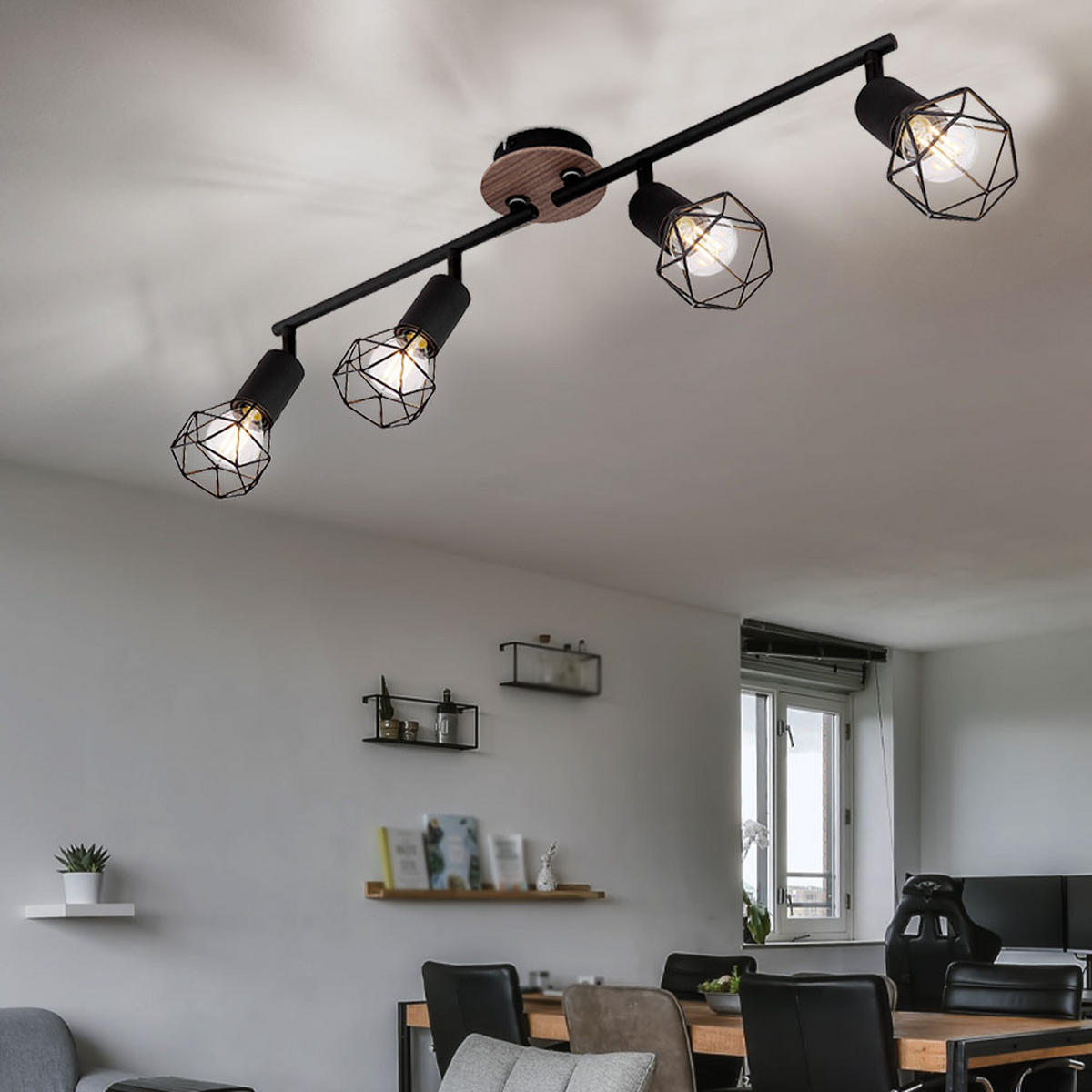 DECKENLEUCHTE Metall Holzoptik Schwarz - Schwarz, Holz (60/10/21.5cm) - Globo Lighting