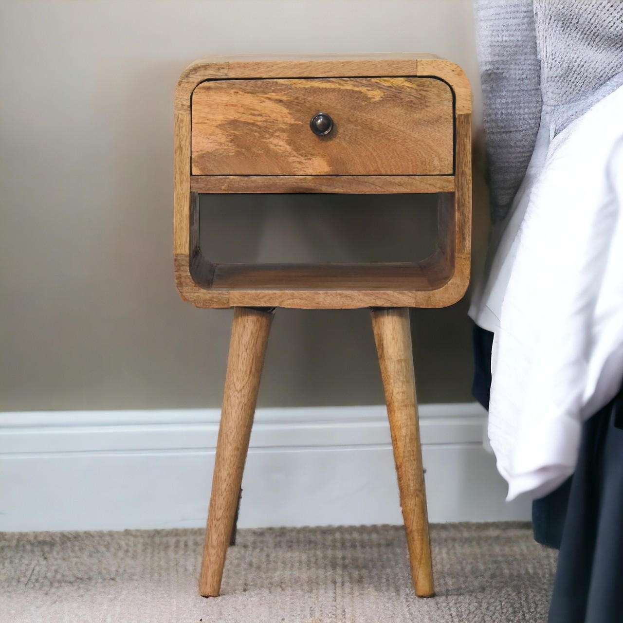NACHTTISCH mit einer Schublade - Eichefarben/Messingfarben, Holz/Metall (30/55/30cm) - Artisan Furniture