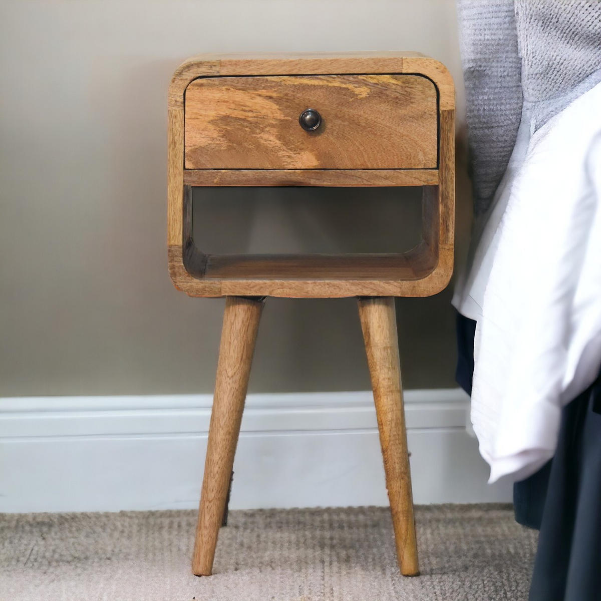 NACHTTISCH mit einer Schublade - Eichefarben/Messingfarben, Holz/Metall (30/55/30cm) - Artisan Furniture