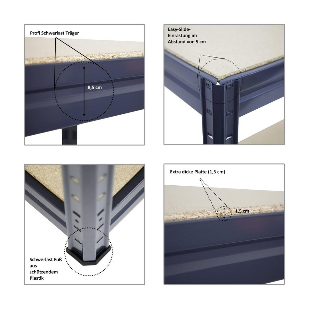 WERKBANK Dino 2er-Set höhenverstellbar 90x160x60cm Traglast 600kg Grau - Grau, Metall (320/90/60cm) - PROREGAL