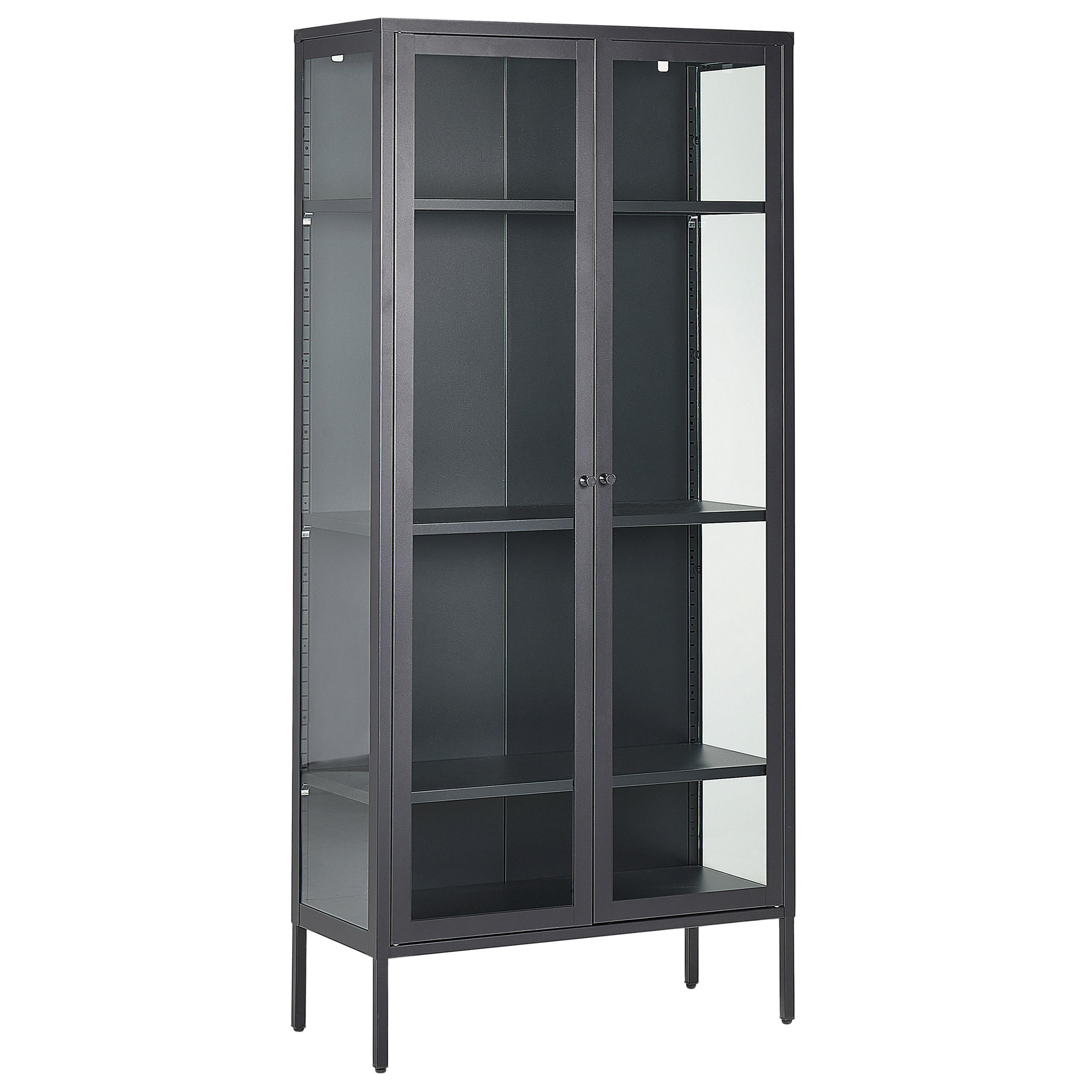 VITRINE Metall schwarz 4 Fächer 176 cm Harty - Schwarz, Metall (80/176/35cm) - Beliani