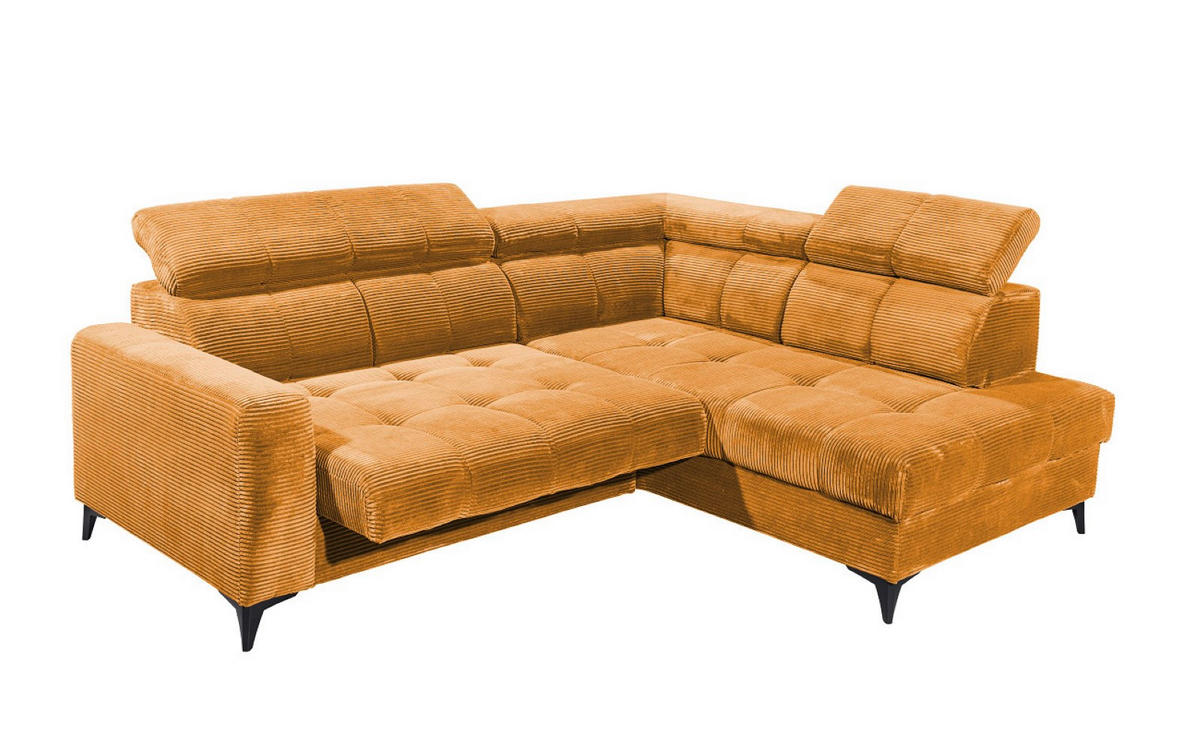ECKSOFA mit elektronische Sitztiefenverstellung, USB-Anschluss und stilvollem Breitcord-Bezug - Gelb, Textil (200/243cm) - ed exciting design