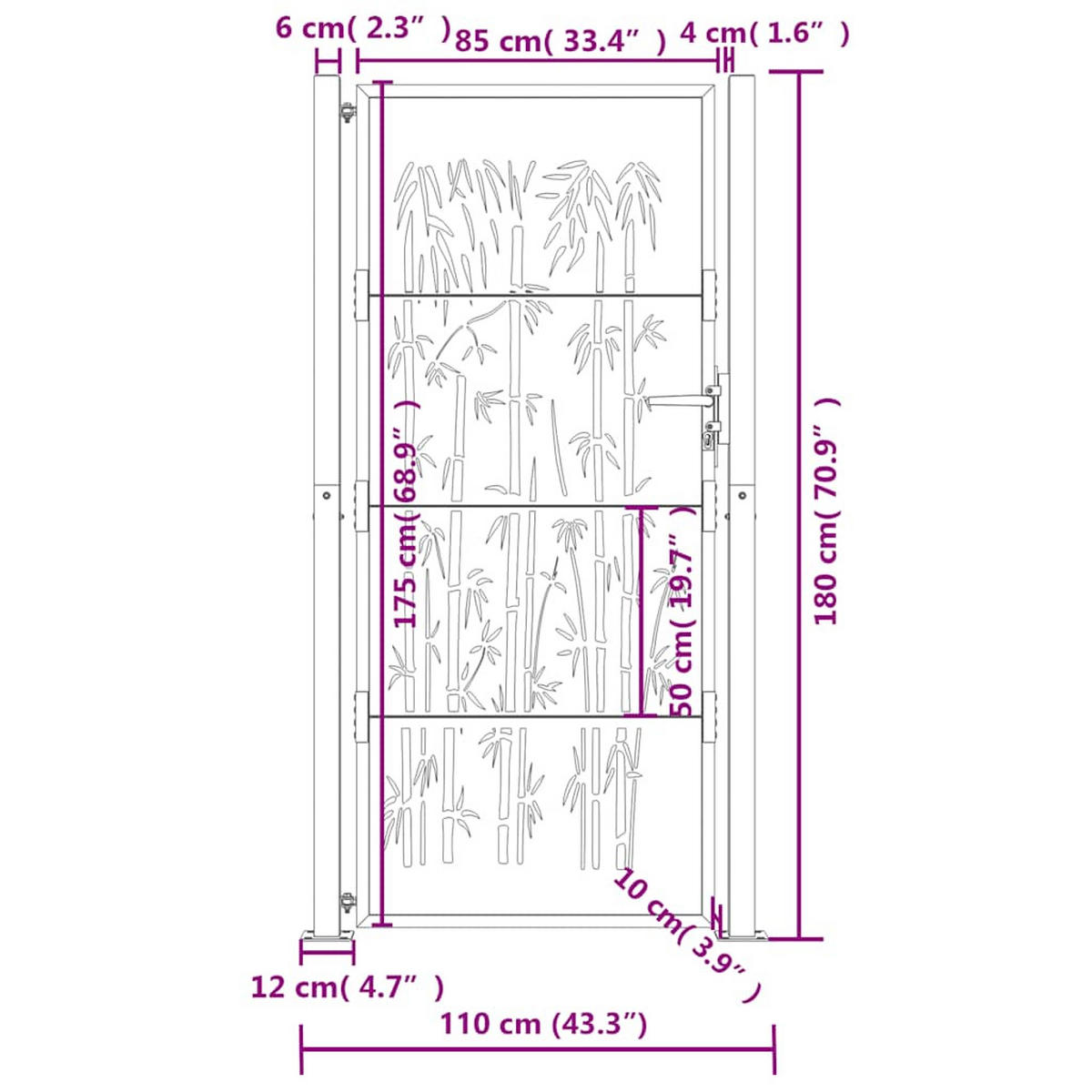 GARTENTOR Anthrazit 100/175 Cm Stahl Bambus-Design - Anthrazit, Metall (105/180cm) - vidaXL