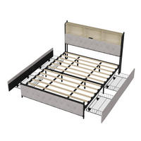 POLSTERBETT 180x200 cm Schubladen USB-Ladestation Samt Doppelbett - Beige, Holz (180/200cm) - PARAFTA HOME