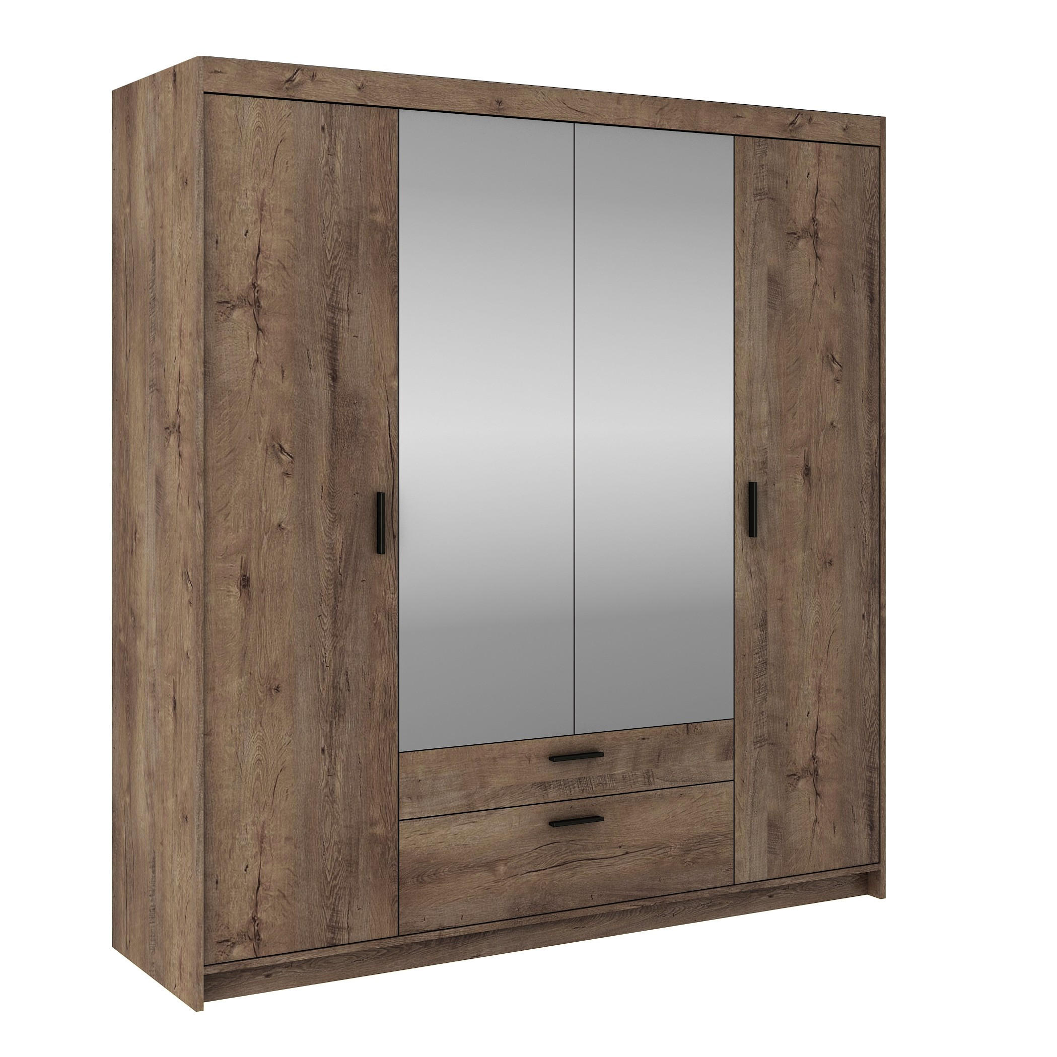 DREHTÜRENSCHRANK ELENORA 176,3/190,5/53cm 4-türig mit Spiegel Braun - Braun, Holzwerkstoff (176.3/190.5/53cm) - MASSENO