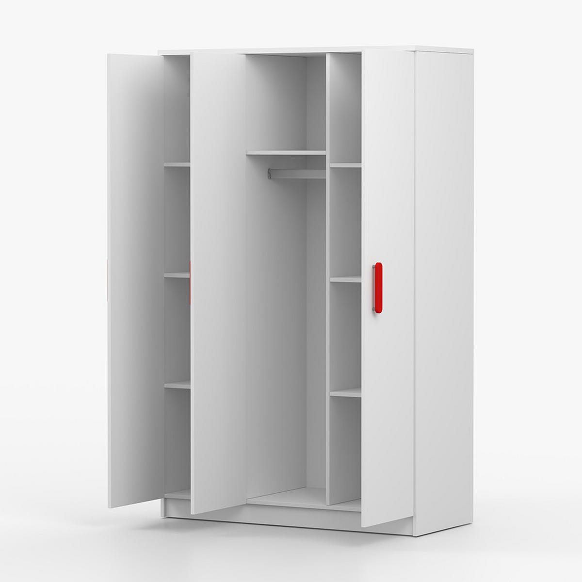 KLEIDERSCHRANK Jonas II 2D 19, 120/192/50, 3-türig, grau - Rot/Weiß, Holzwerkstoff (120/192/50cm) - imoebel24