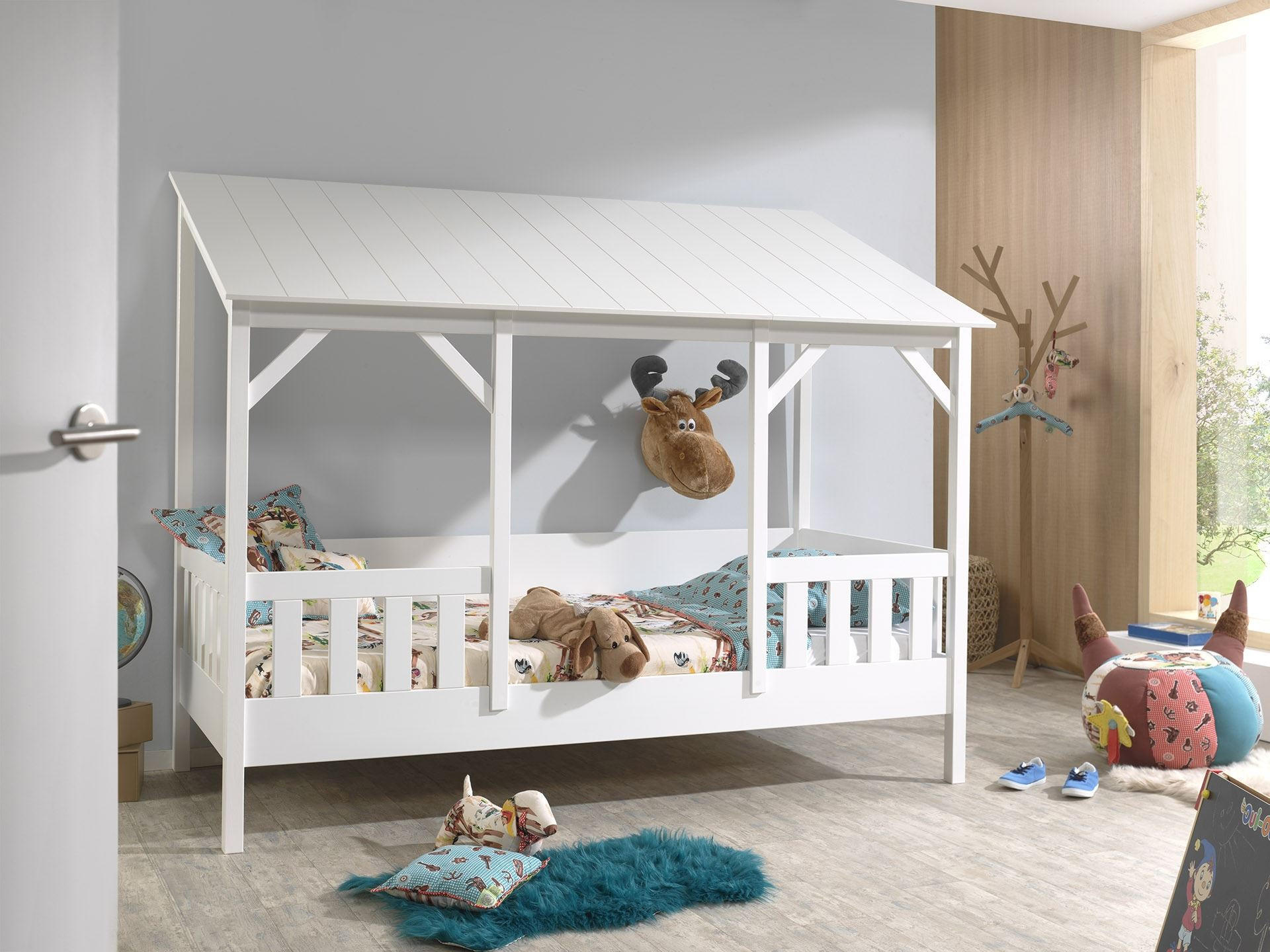 HAUSBETT Katinka 214x174x105 aus Massivholz+MDF in Weiß - Weiß, Holz (90/200cm) - 58aufmkessel