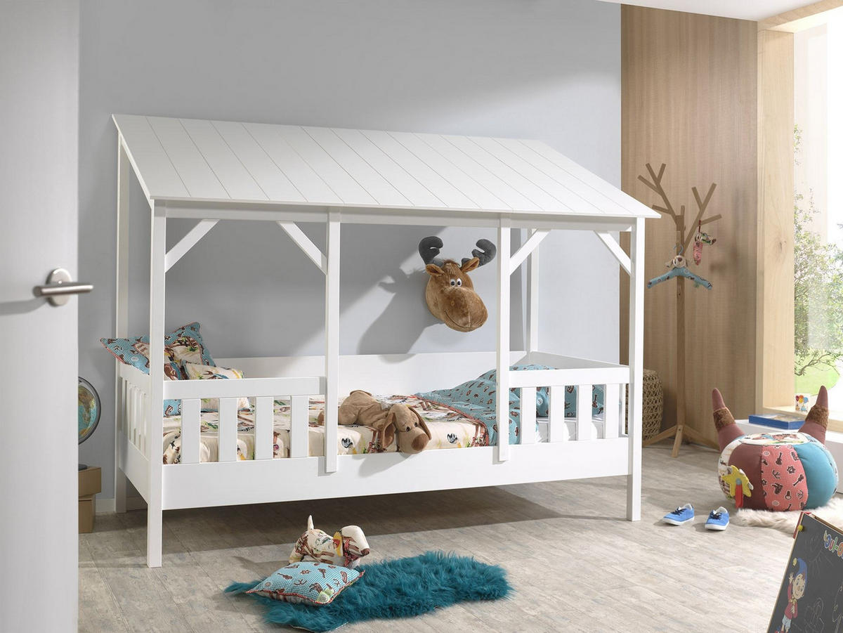 HAUSBETT Katinka 214x174x105 aus Massivholz+MDF in Weiß - Weiß, Holz (90/200cm) - 58aufmkessel