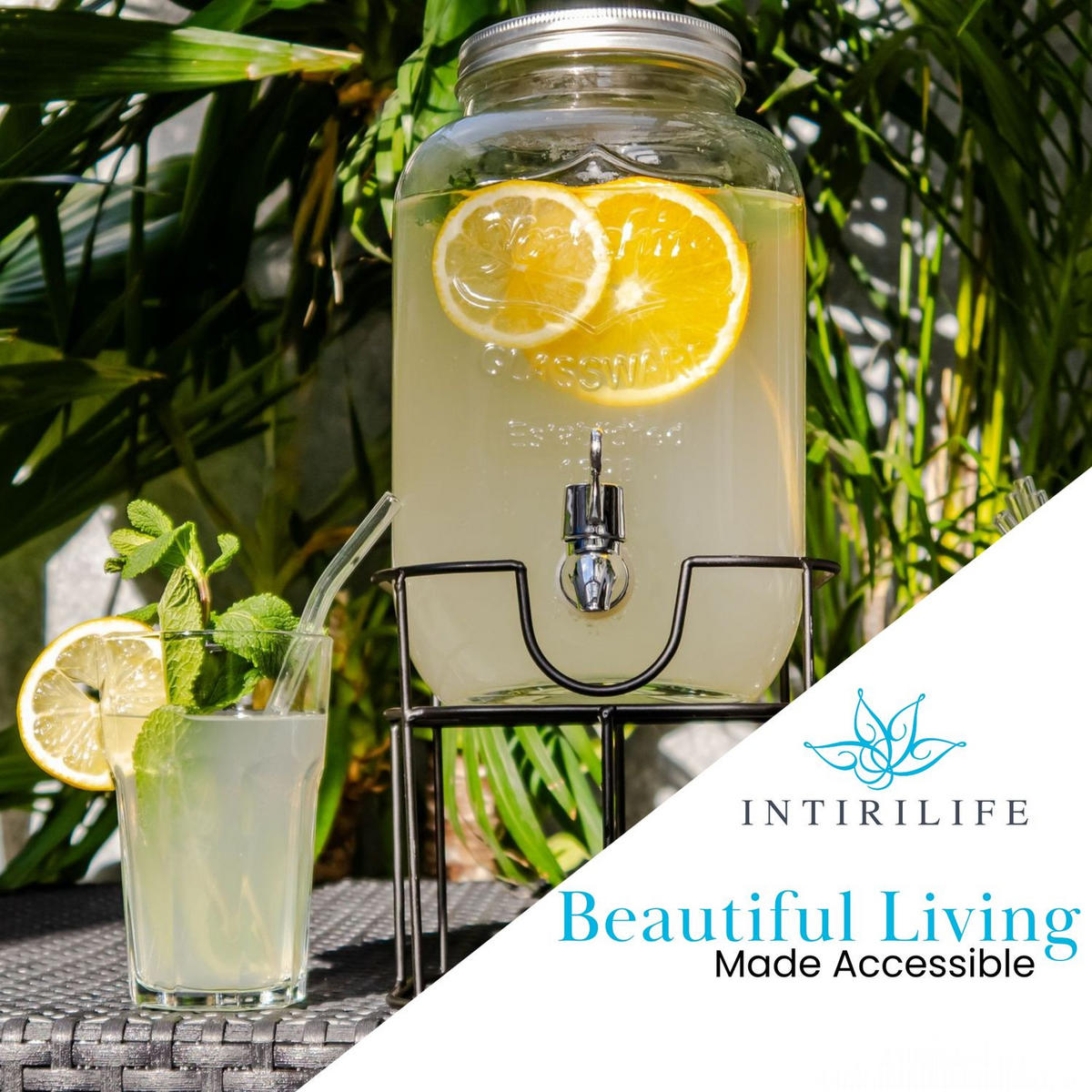 GETRÄNKESPENDER 4 Liter mit Zapfhahn und Gestell - Transparent, Glas (4L) - Intirilife