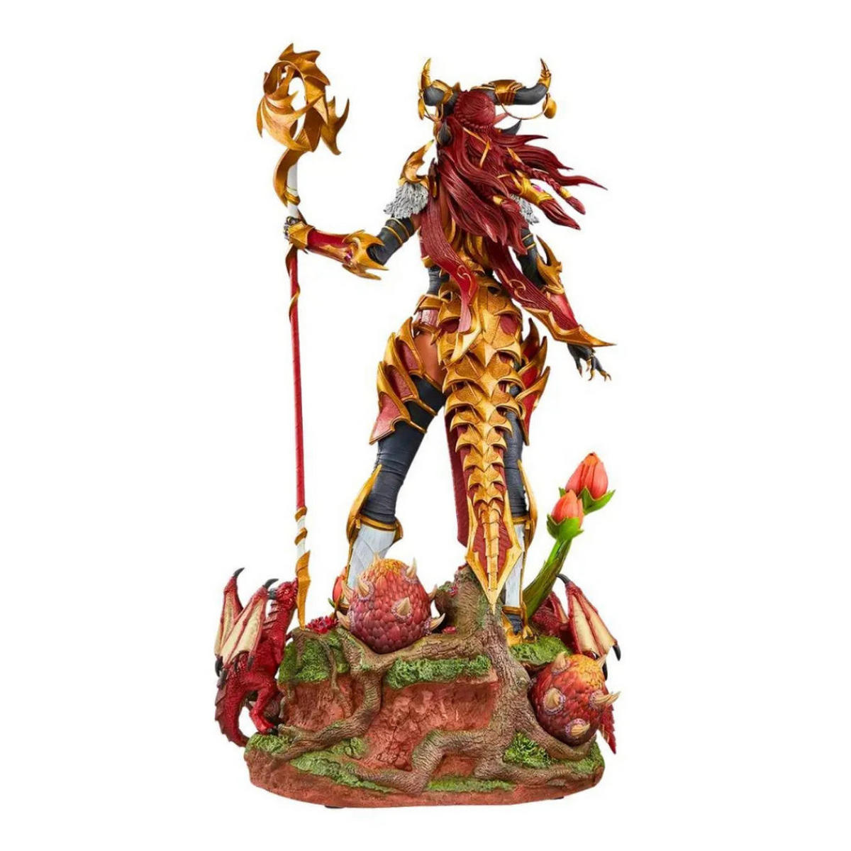 SAMMLERSTATUE Alexstrasza 52 cm Handbemalt Fantasy Figur Rot Gold - Rot/Goldfarben, Kunststoff (28/52/16cm) - JUNG