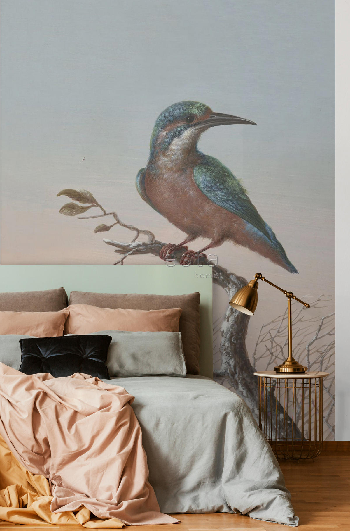 FOTOTAPETE Eisvogel auf Zweig 186 x 279 cm - Rot, Papier (186/279cm) - ESTAhome