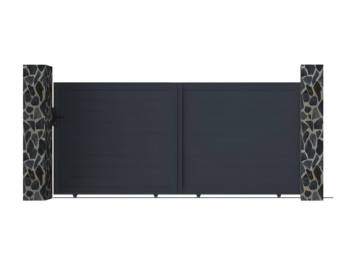 GARTENTOR Schiebetor - 374 x 165 cm - voll - Aluminium - Anthrazit - NAZARIO - Anthrazit, Metall (348/163cm) - Vente-Unique