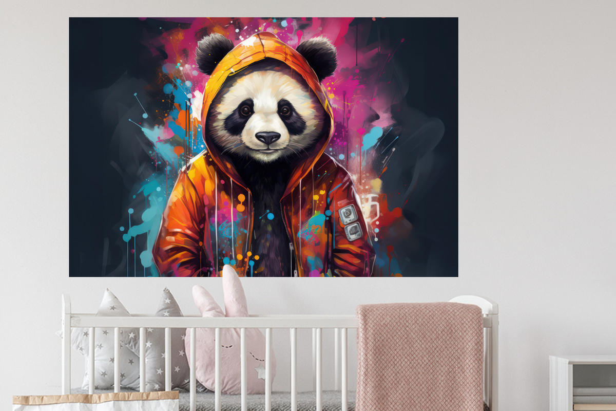 WANDTATTOO Panda - Jacke - Graffiti - Orange 120x80 cm - Orange, Kunststoff (120/80/0.1cm) - MuchoWow