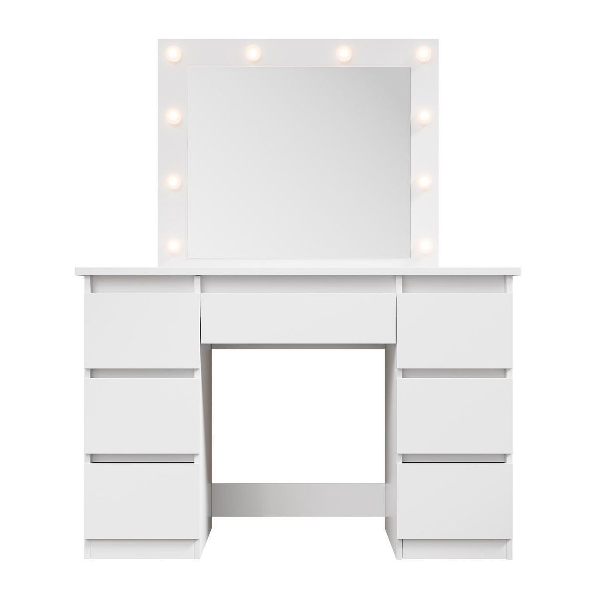 SCHMINKTISCH Talea mit LED (3 Lichtstufen) - Weiß, Holz (110/141/40cm) - Juskys