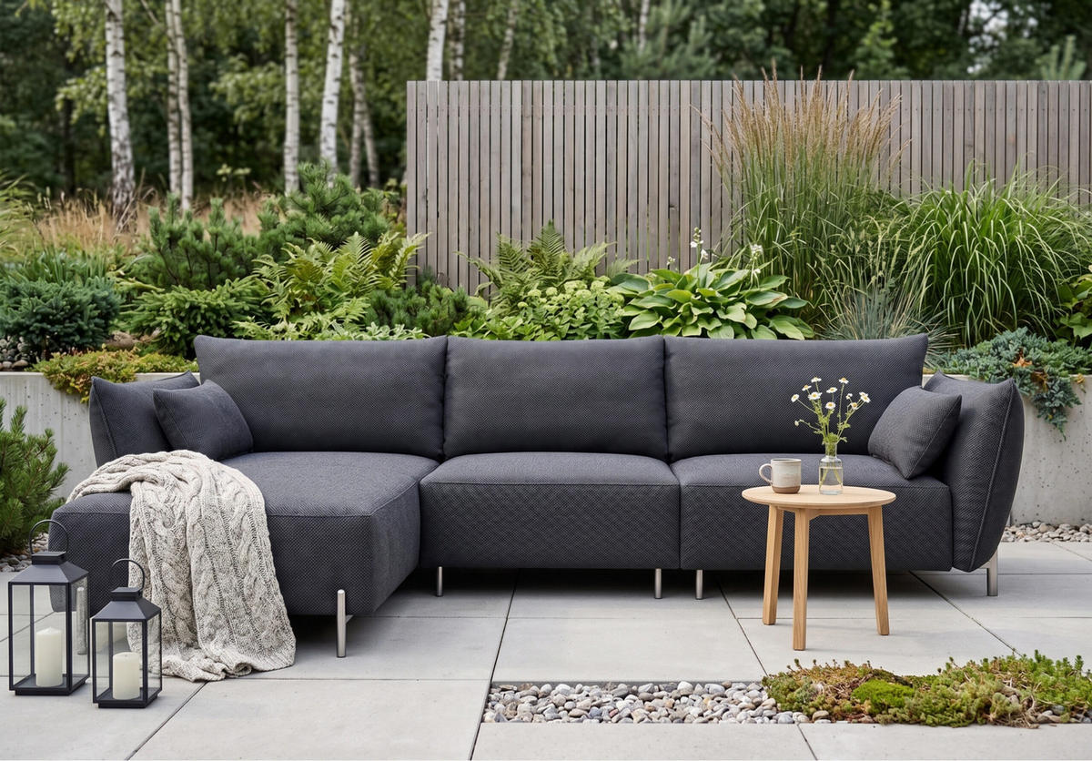 GARTENECKSOFA für Terrasse und Garten, Stoff Sunlight, Graphit, Links, SUNMEE - Dunkelgrau, Holz (238/90/165cm) - Kaiser Möbel