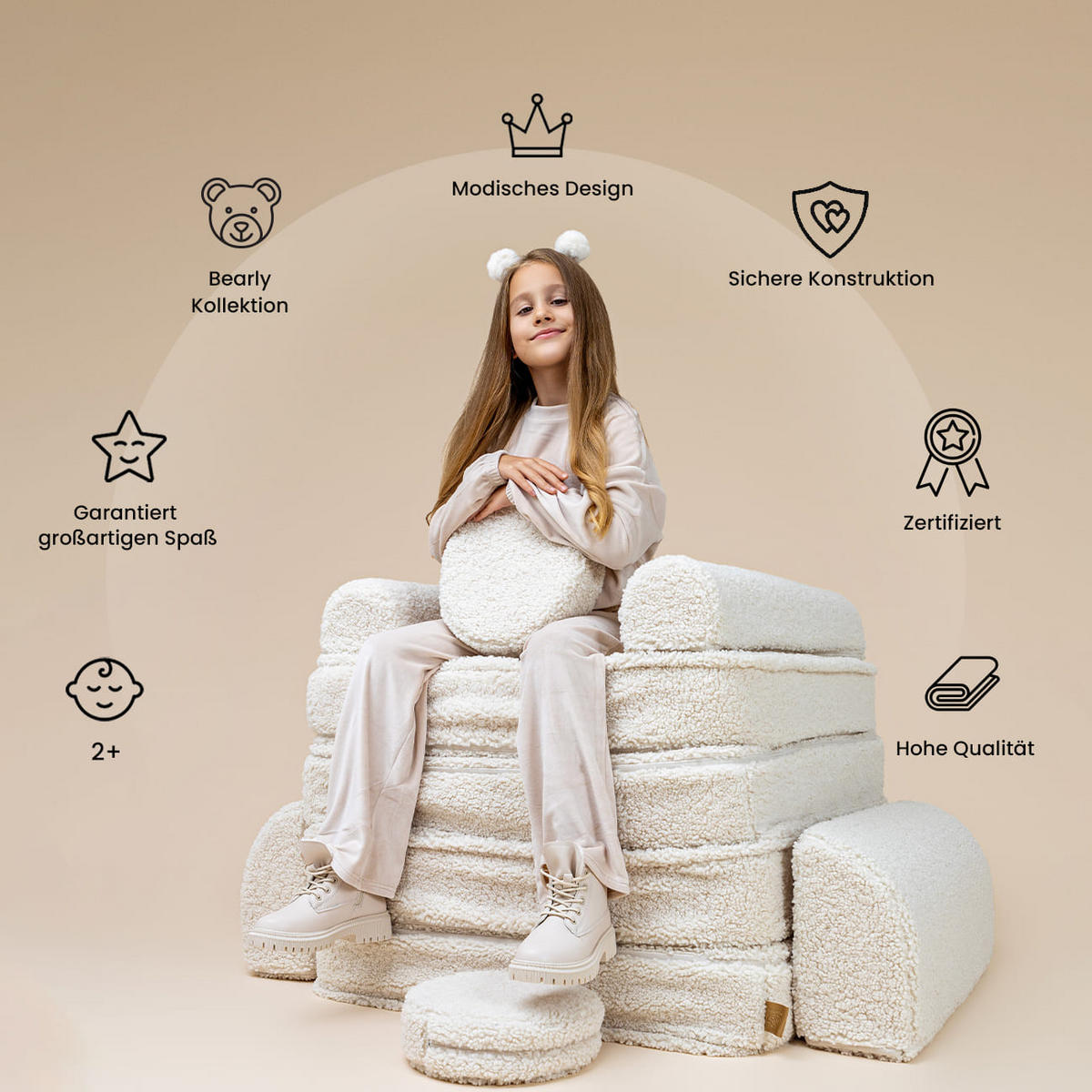 KINDERSOFA, Bearly, Hellgrau - Greige, Textil (160/24/80cm) - MeowBaby