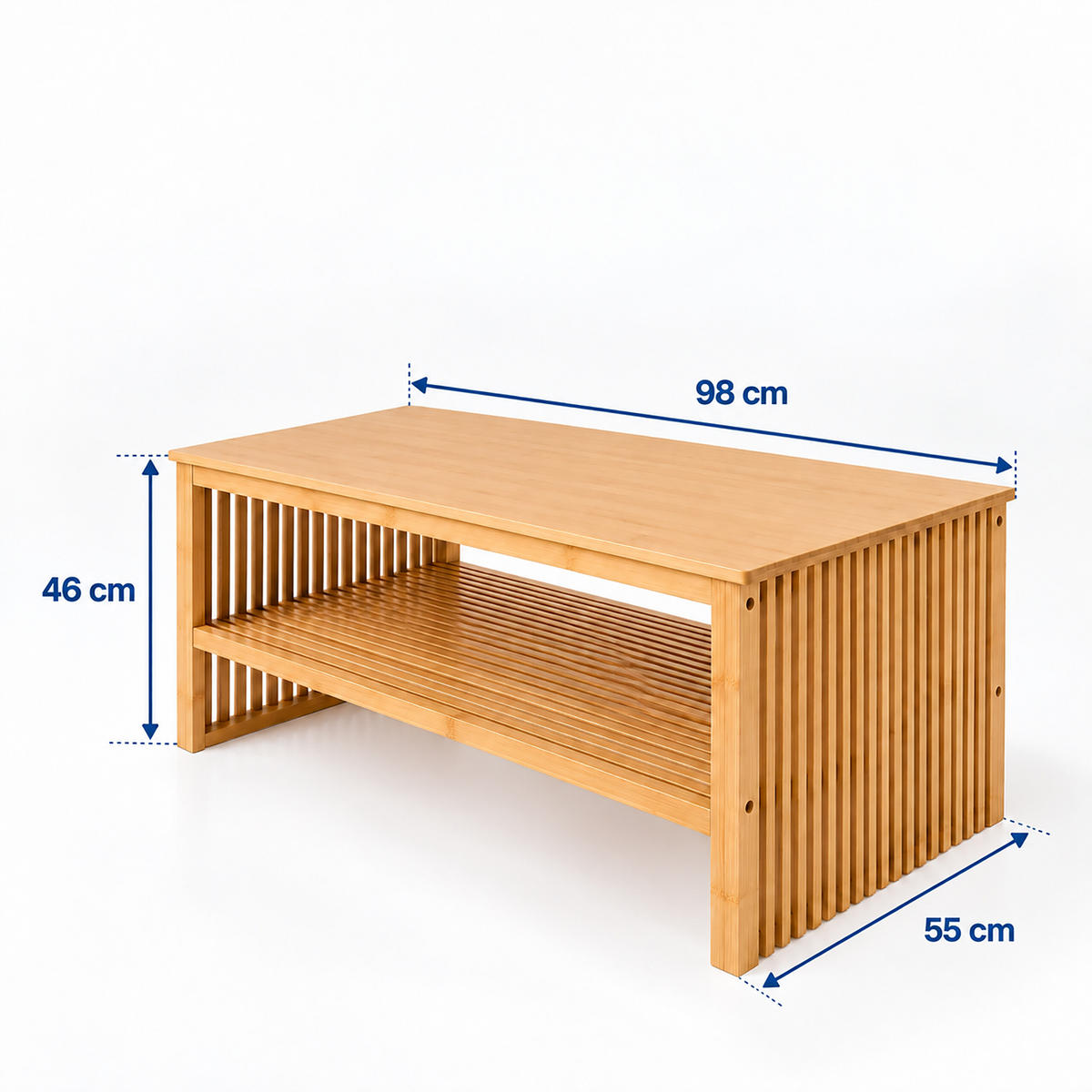 KONFERENČNÍ STOLEK Přírodní bambus s policí 98/55/46 cm - světle hnědá, dřevo (55/98/48cm) - Relaxdays