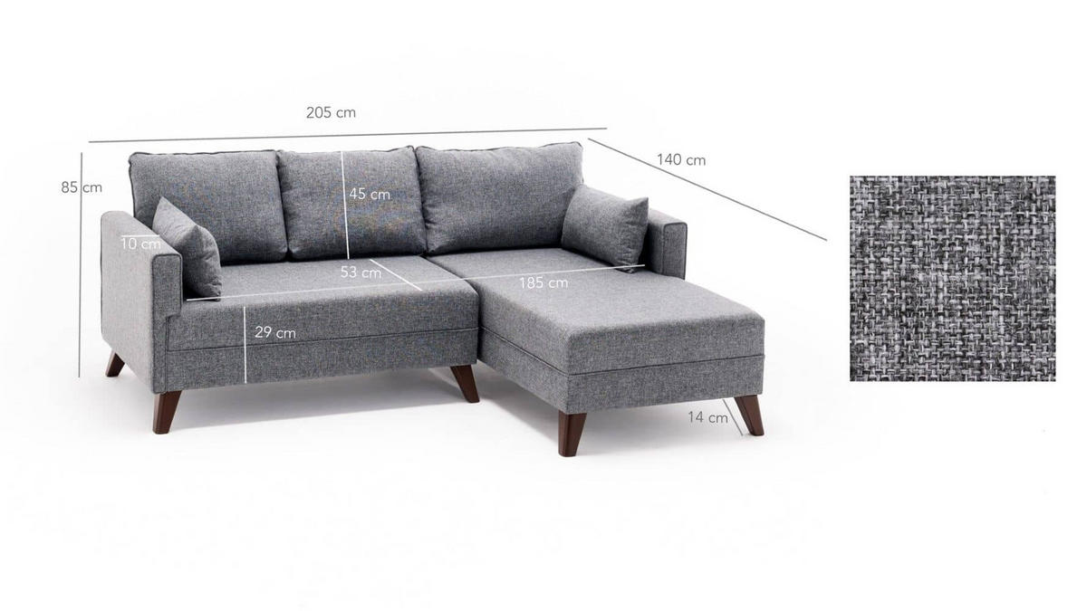 ECKSOFA mit Hocker als Schlaffläche, perfekt für kleine Räume - Walnussfarben/Braun, Holz/Kunststoff (140/205cm) - myHomelando