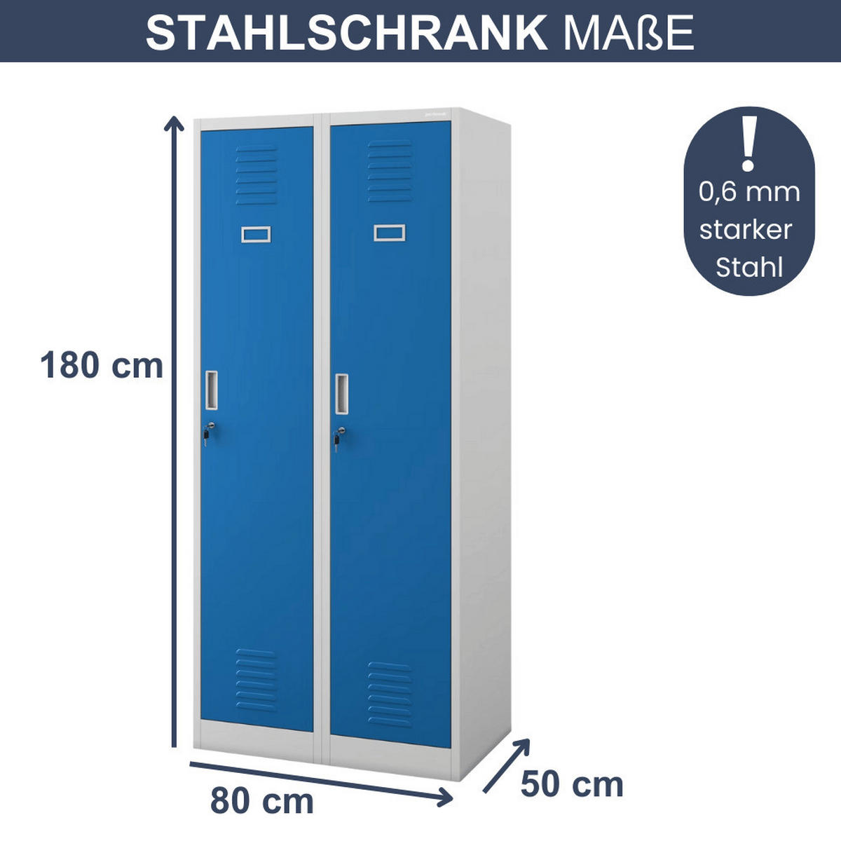 UMKLEIDESCHRANK Spind WIEN 2 Abteile 180x80x50cm Grau-Blau - Grau, Metall (80/180/50cm) - DELUKE